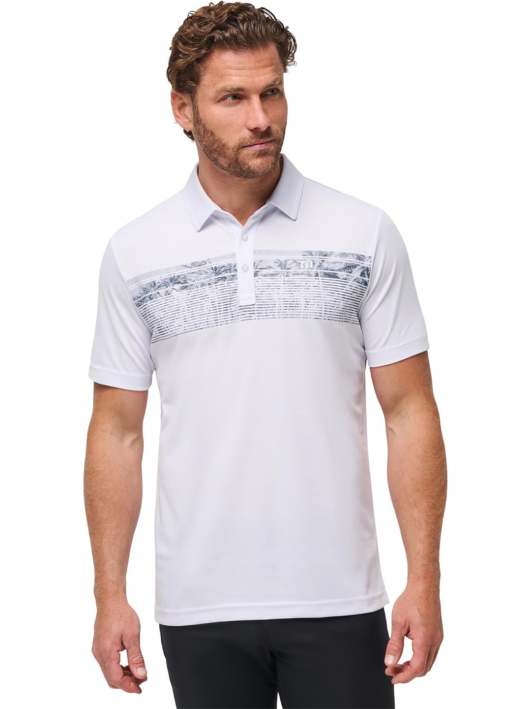 

TRAVIS MATHEW Men Printed Polo Collar Applique T-shirt, White