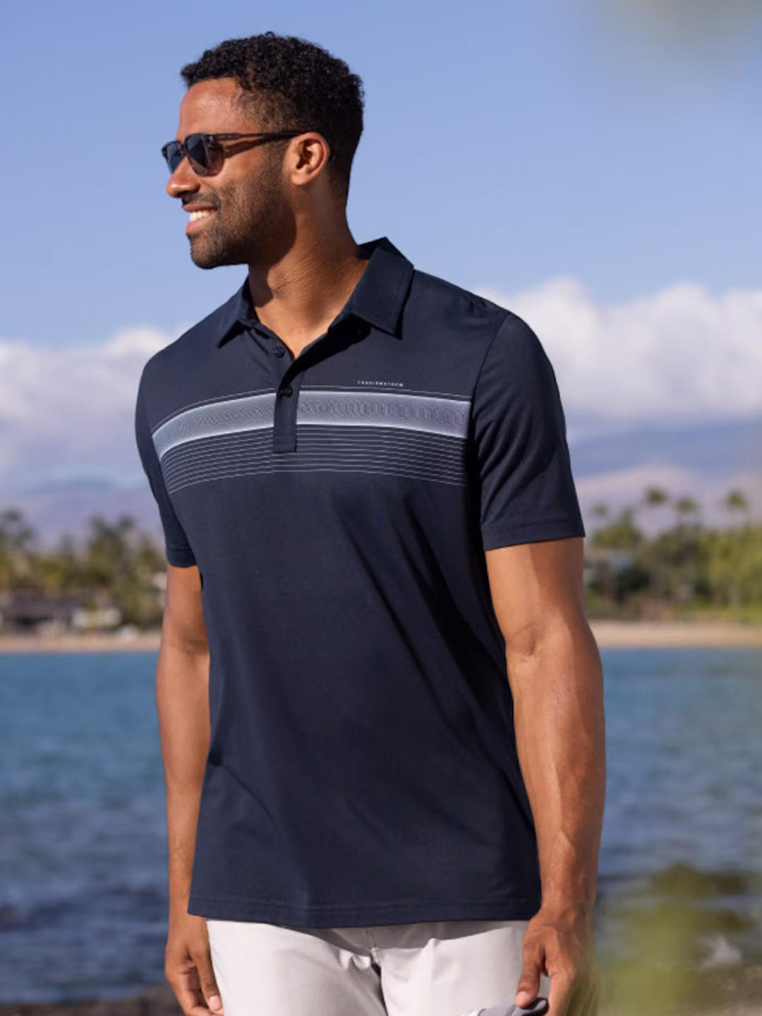 

TRAVIS MATHEW Men Printed Polo Collar Pockets T-shirt, Navy blue