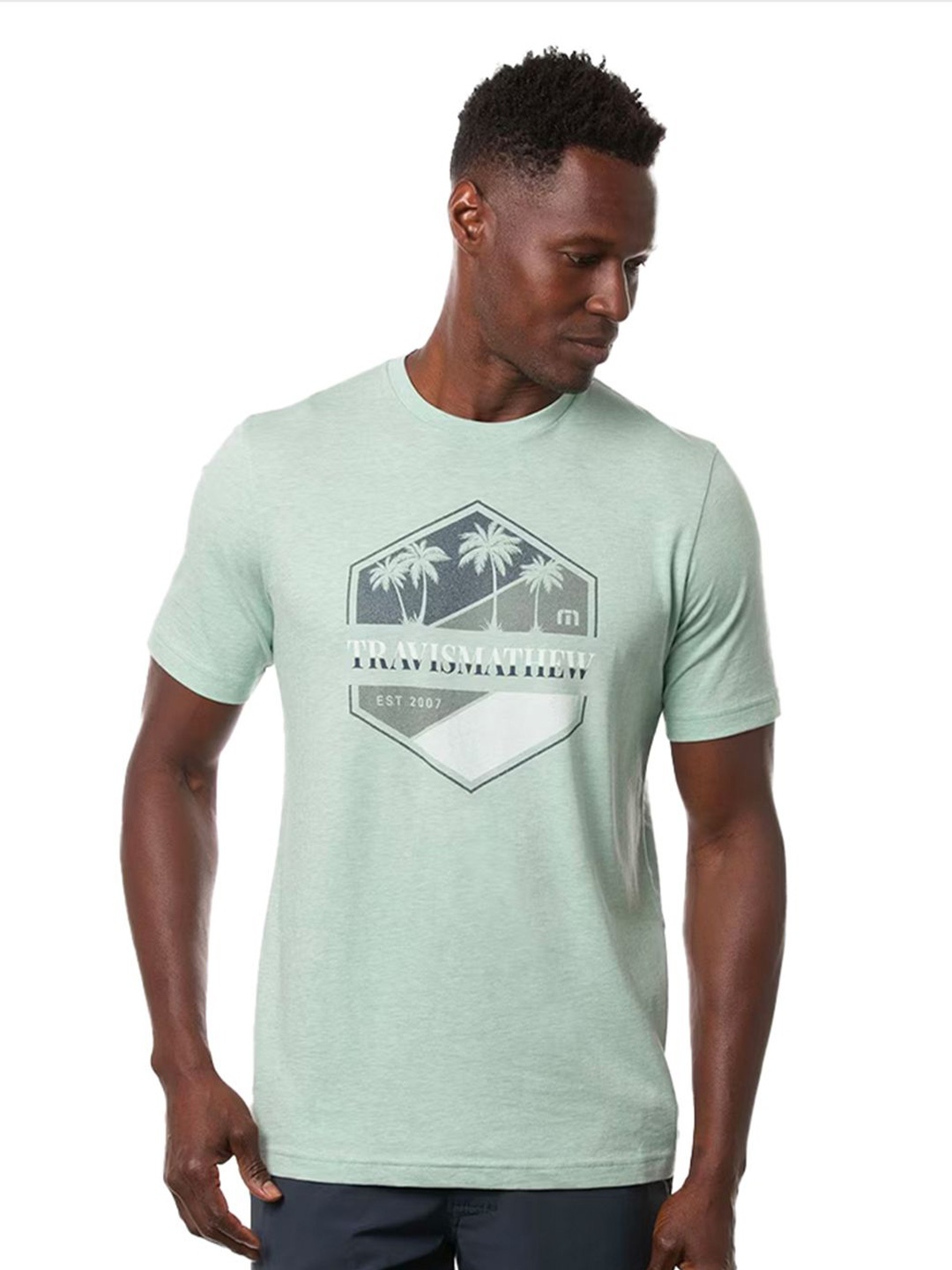 

TRAVIS MATHEW Men Tropical Printed Cotton T-shirt, Green