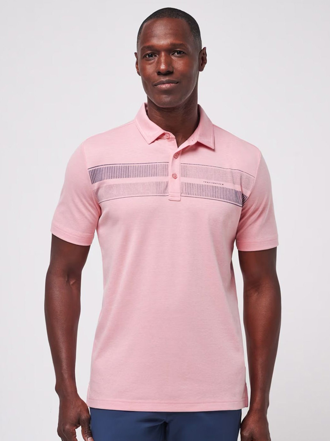 

TRAVIS MATHEW Men Striped Polo Collar T-shirt, Peach