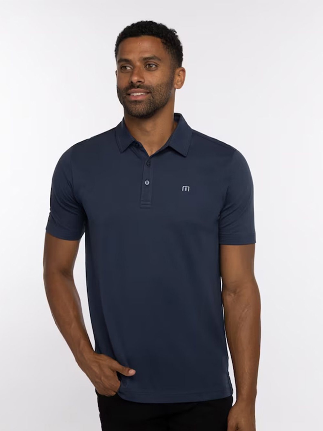 

TRAVIS MATHEW Men Brand Logo Embroidered Polo Collar T-shirt, Navy blue