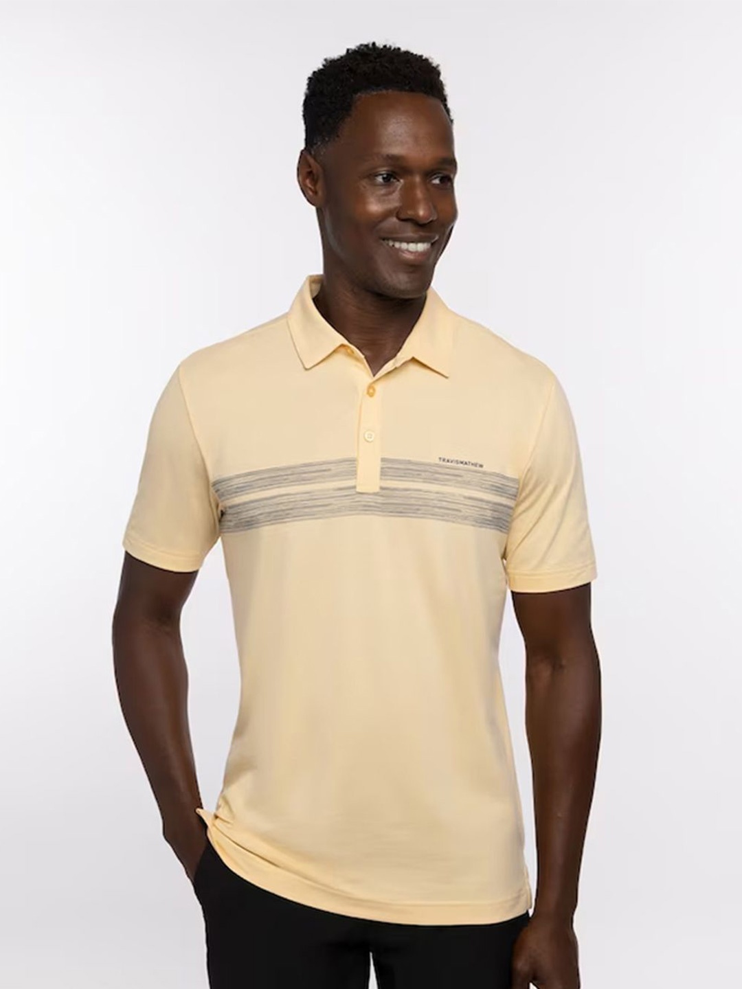 

TRAVIS MATHEW Men Striped Polo Collar T-shirt, Yellow