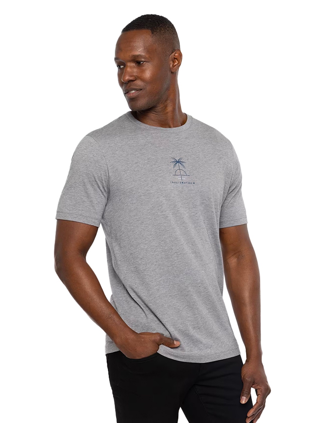 

TRAVIS MATHEW Men Round Neck Graphic Printed Cotton T-shirt, Grey