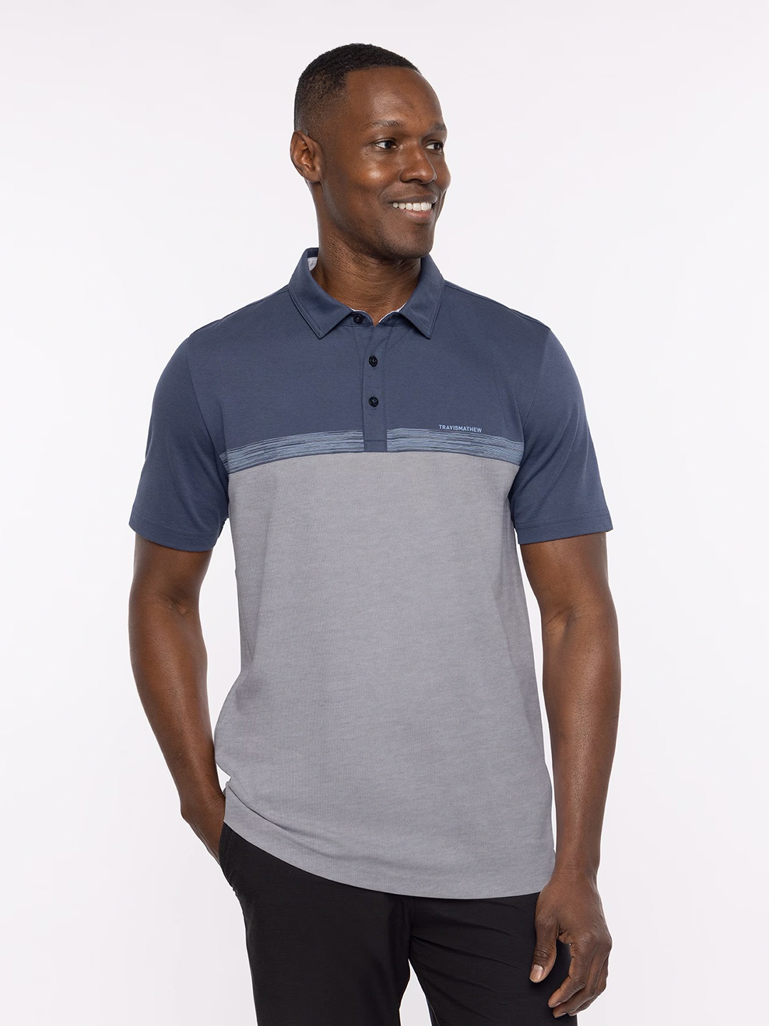 

TRAVIS MATHEW Men Polo Collar Applique T-shirt, Navy blue