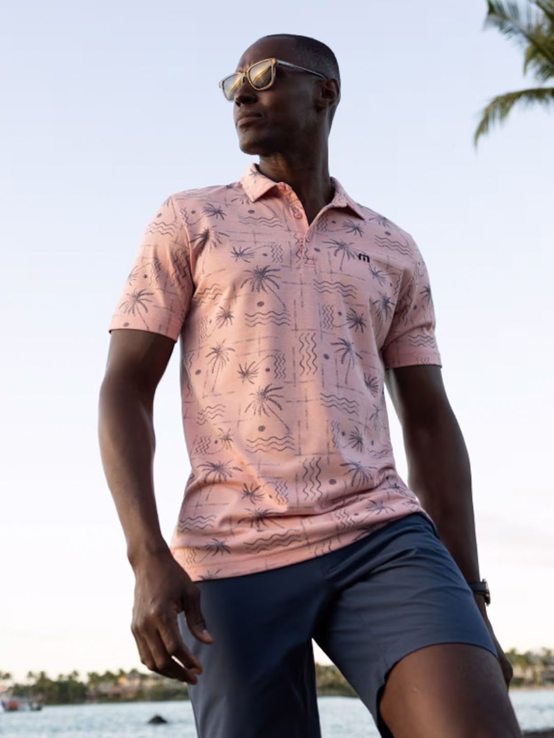 

TRAVIS MATHEW Men Tropical Printed Polo Collar T-shirt, Peach