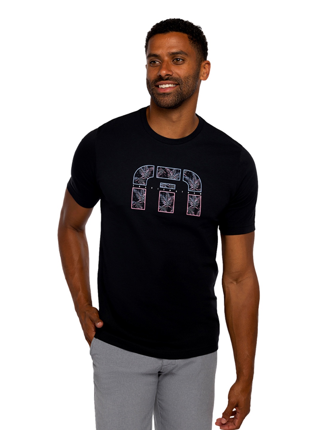 TRAVIS MATHEW Men Typography Printed Pockets T-shirt, Black