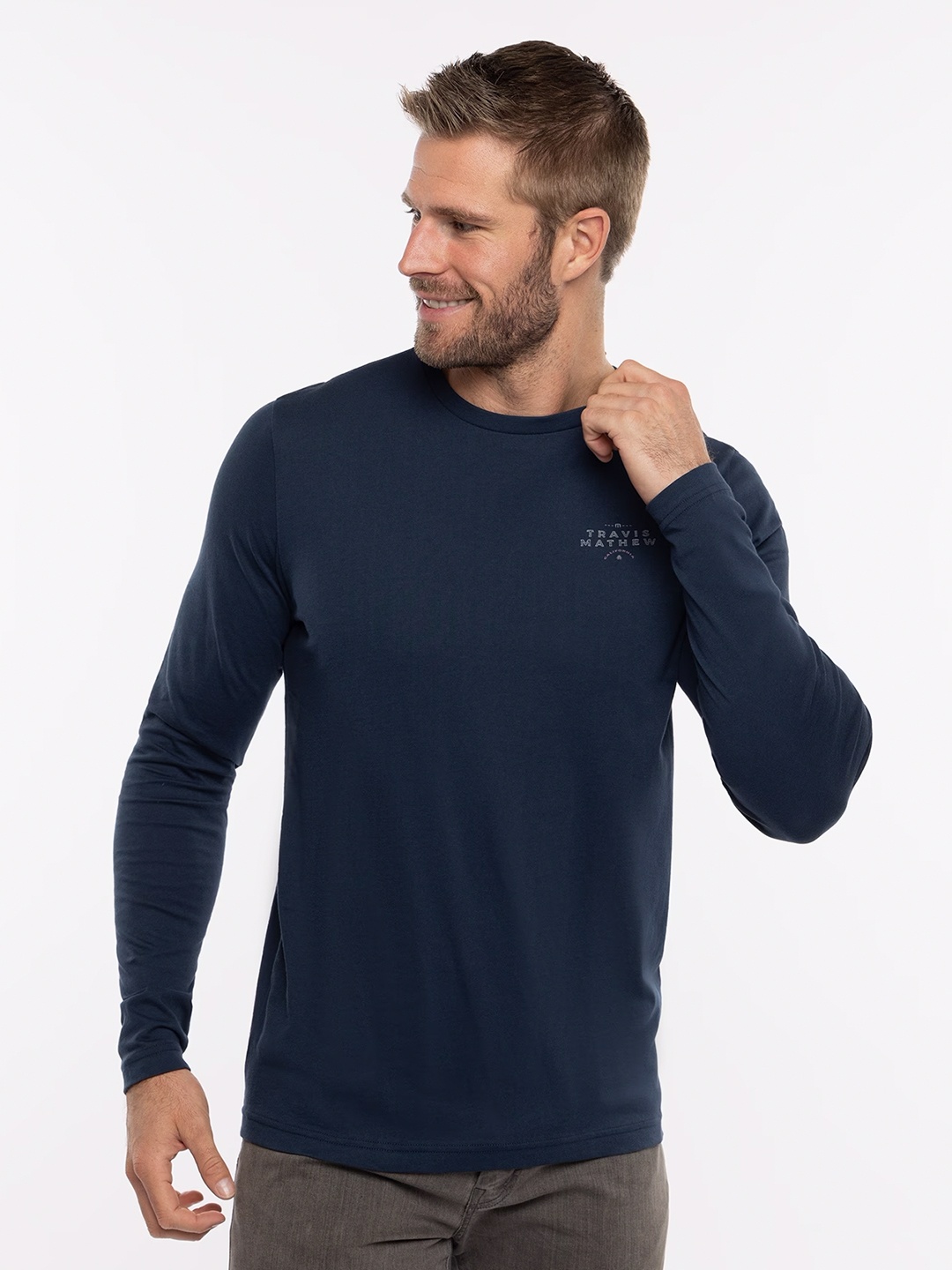 

TRAVIS MATHEW Men Nautical Solid Round Neck T-shirt, Blue