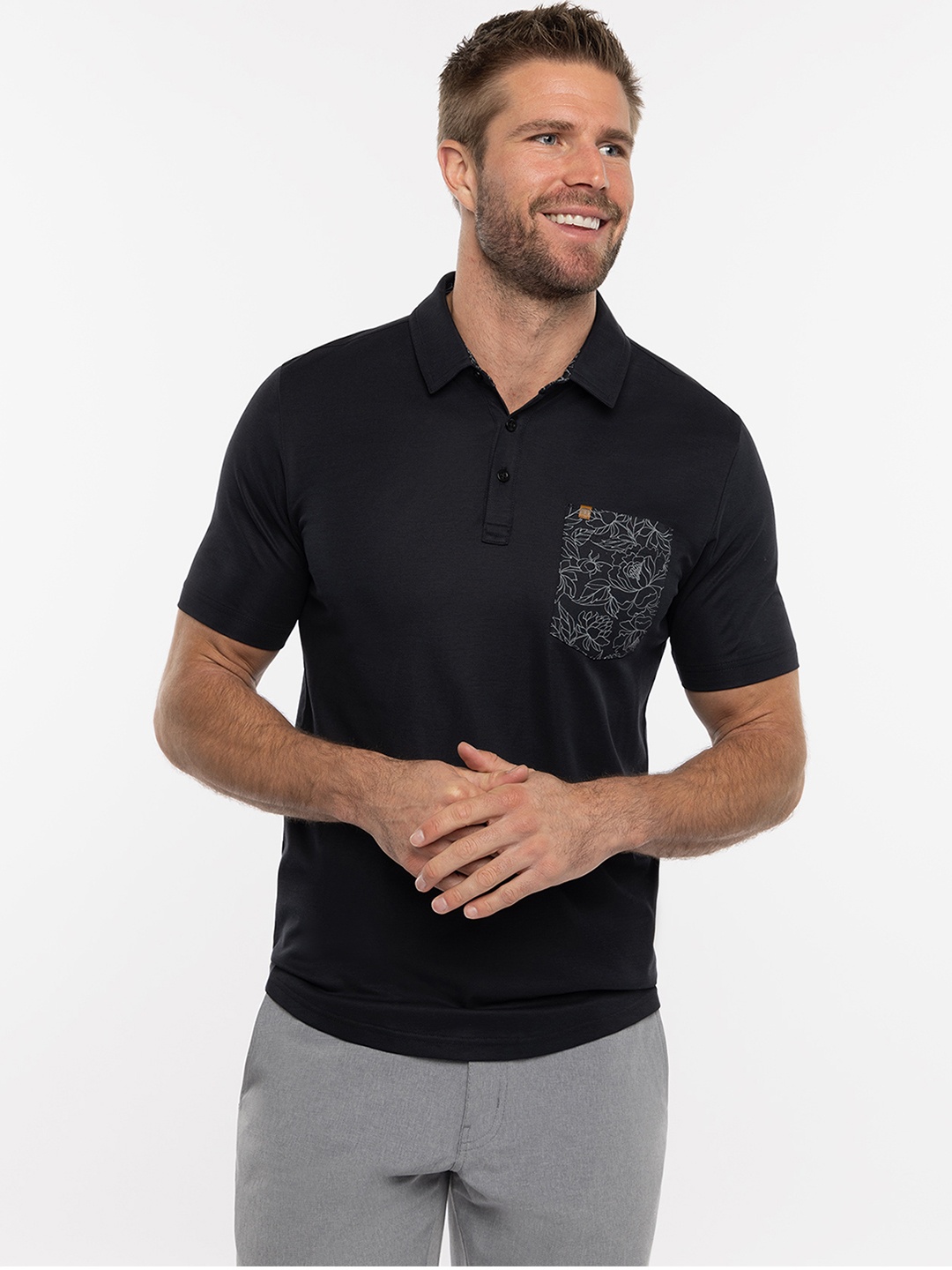 

TRAVIS MATHEW Men Polo Collar Applique T-shirt, Black