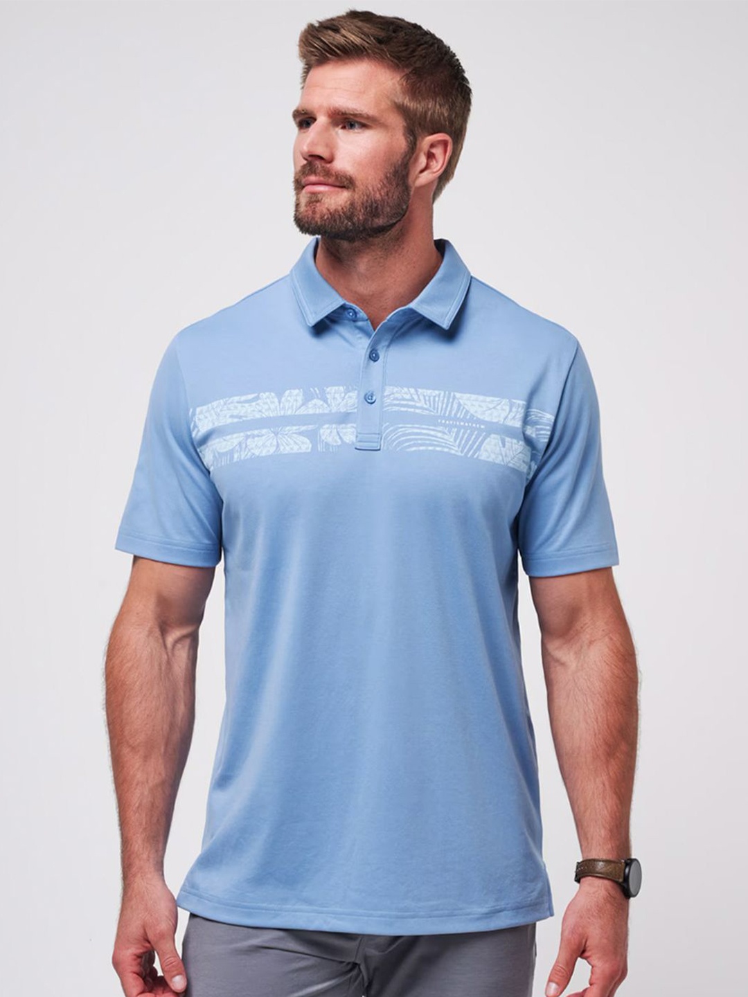 

TRAVIS MATHEW Men Striped Polo Collar T-shirt, Blue