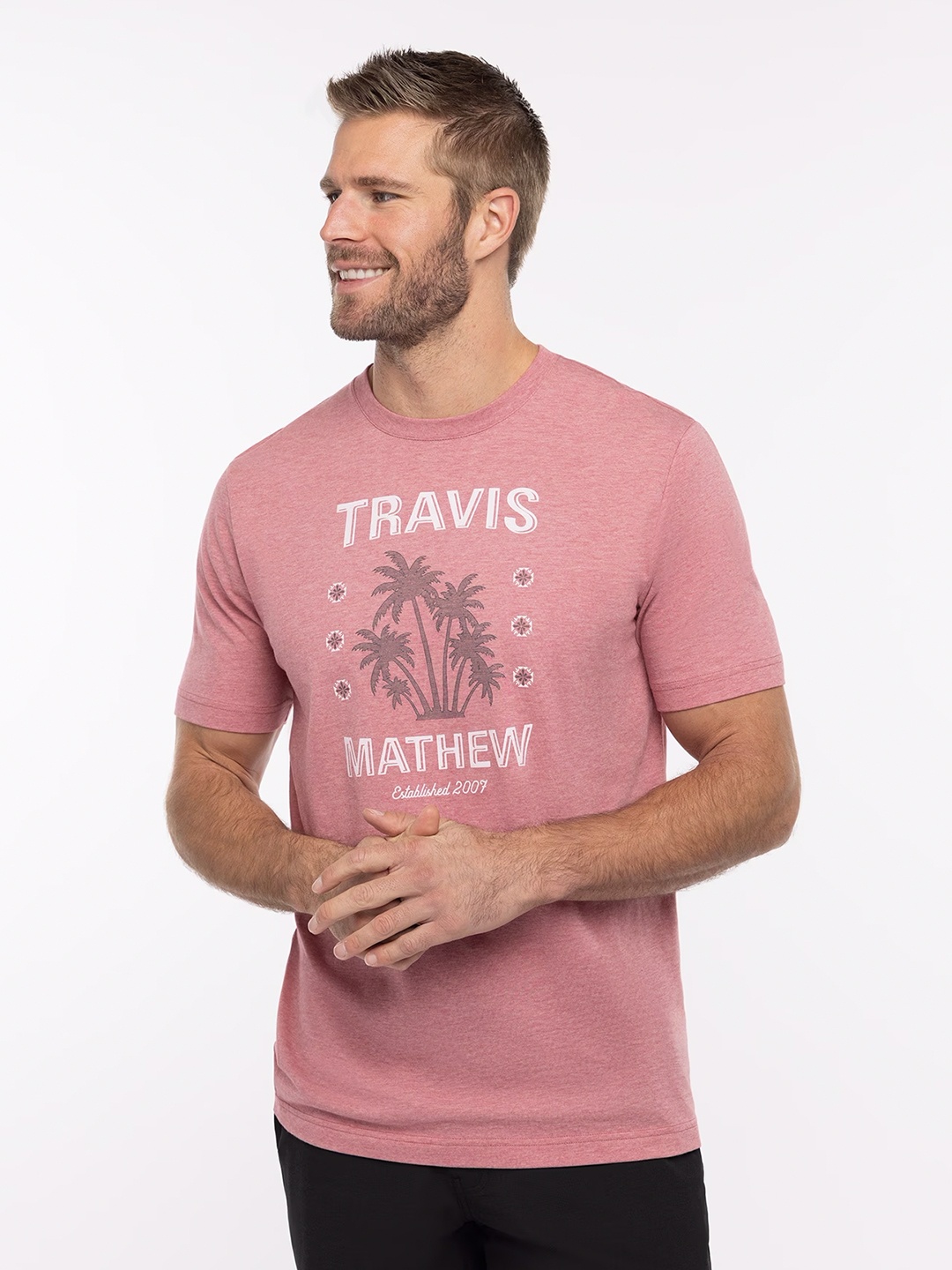 

TRAVIS MATHEW Men Floral Printed Tropical Raw Edge T-shirt, Rose