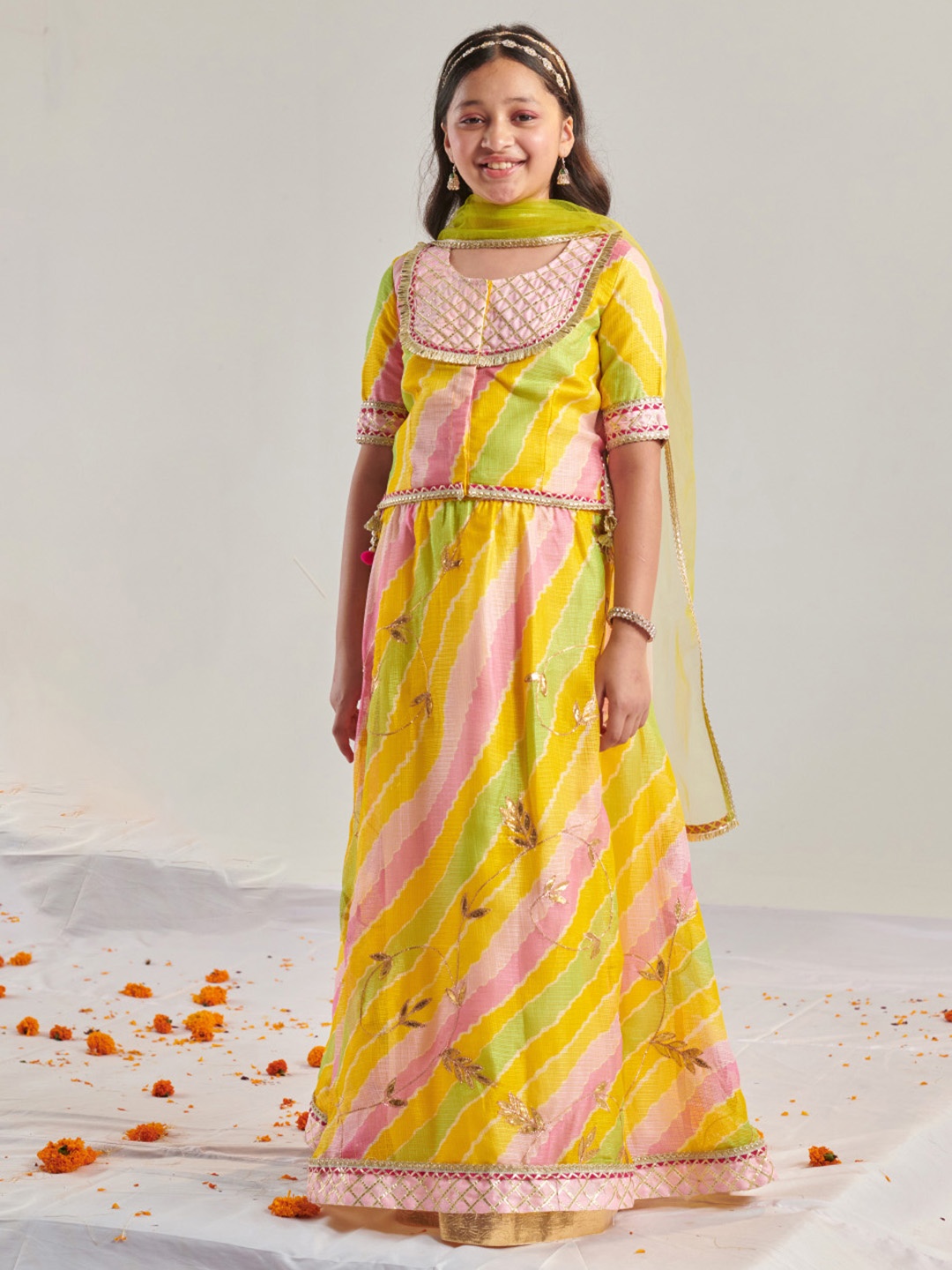 

pspeaches Girls Printed Ready to Wear Lehenga Choli, Yellow