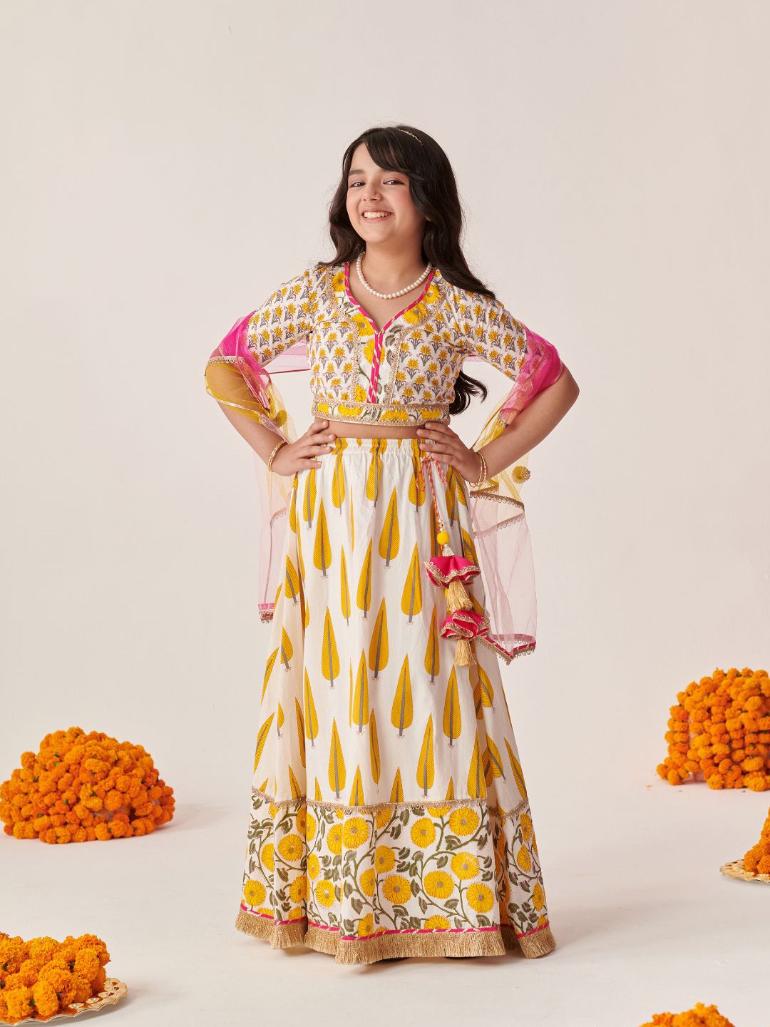 

pspeaches Girls Printed Ready to Wear Lehenga & Blouse With Dupatta, Yellow
