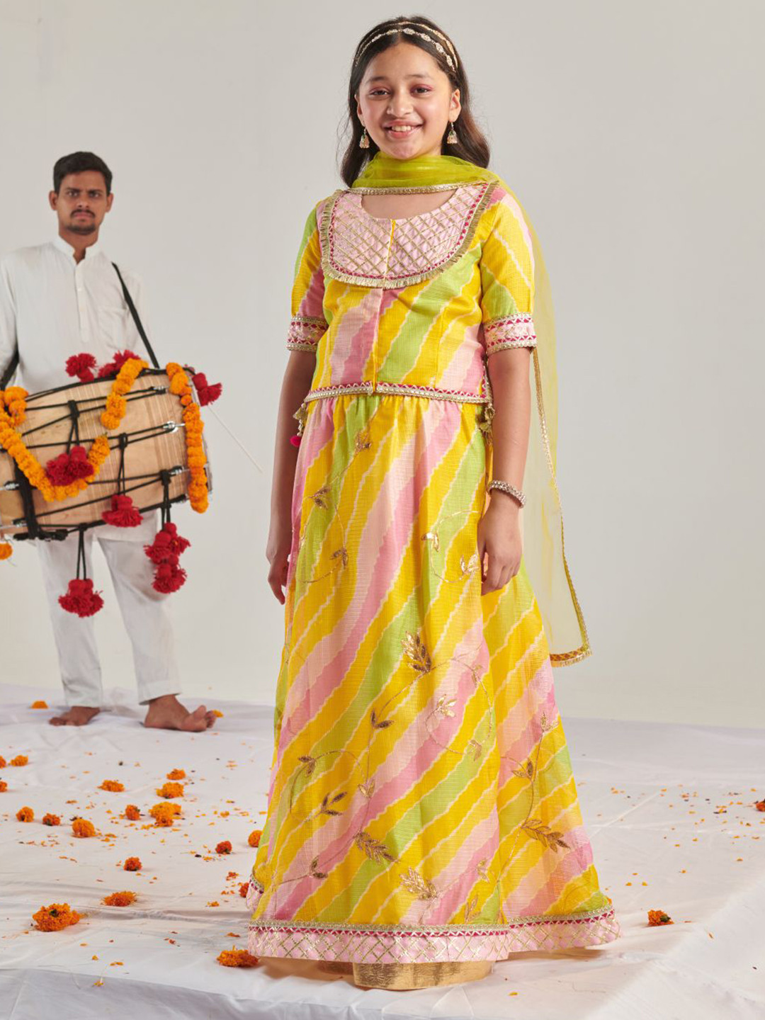 

pspeaches Girls Printed Ready to Wear Lehenga & Blouse With Dupatta, Yellow