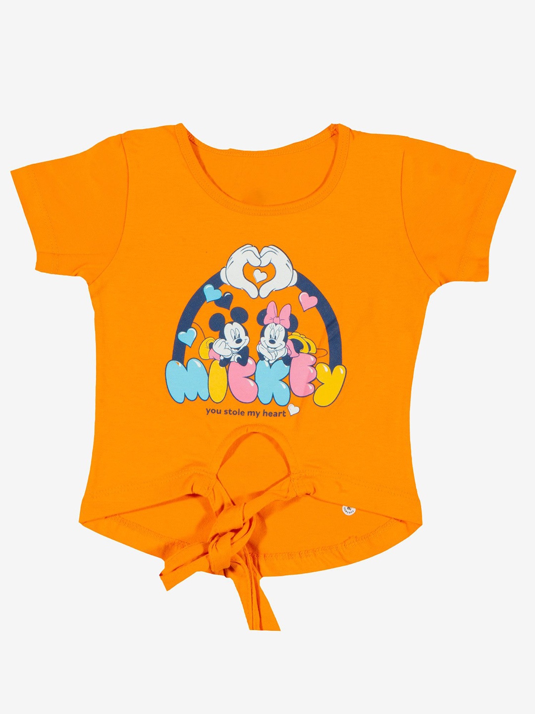 

Bodycare Girls Graphic Printed Mickey and Minnie Round Neck T-shirt, Orange