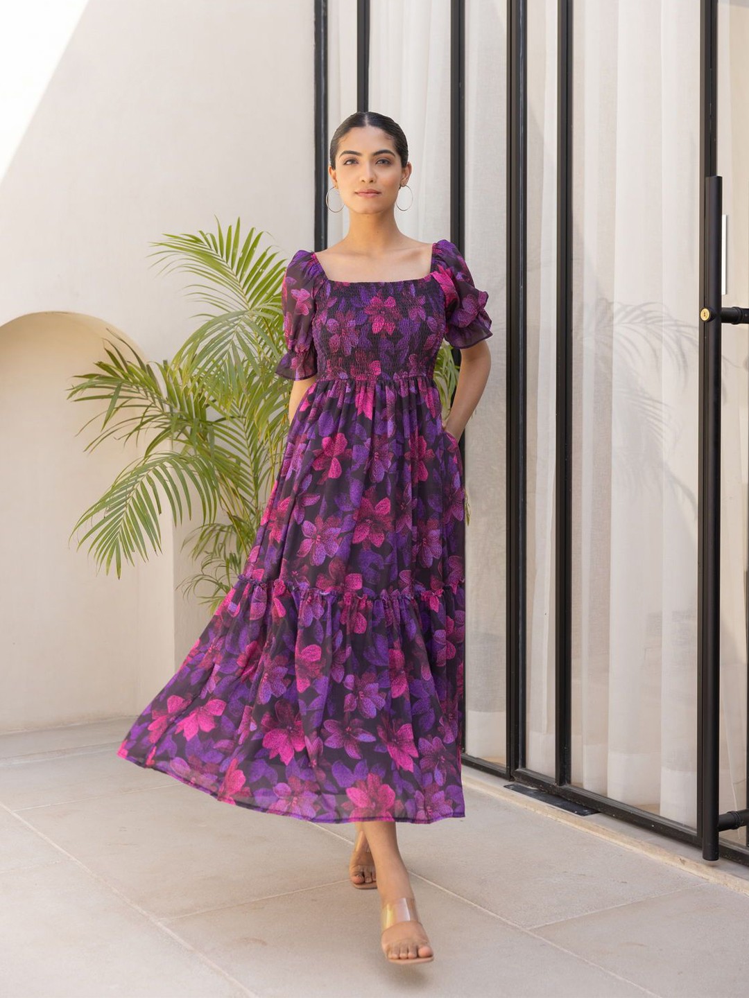 

Polago Clothing Floral Print Georgette Maxi Dress, Black