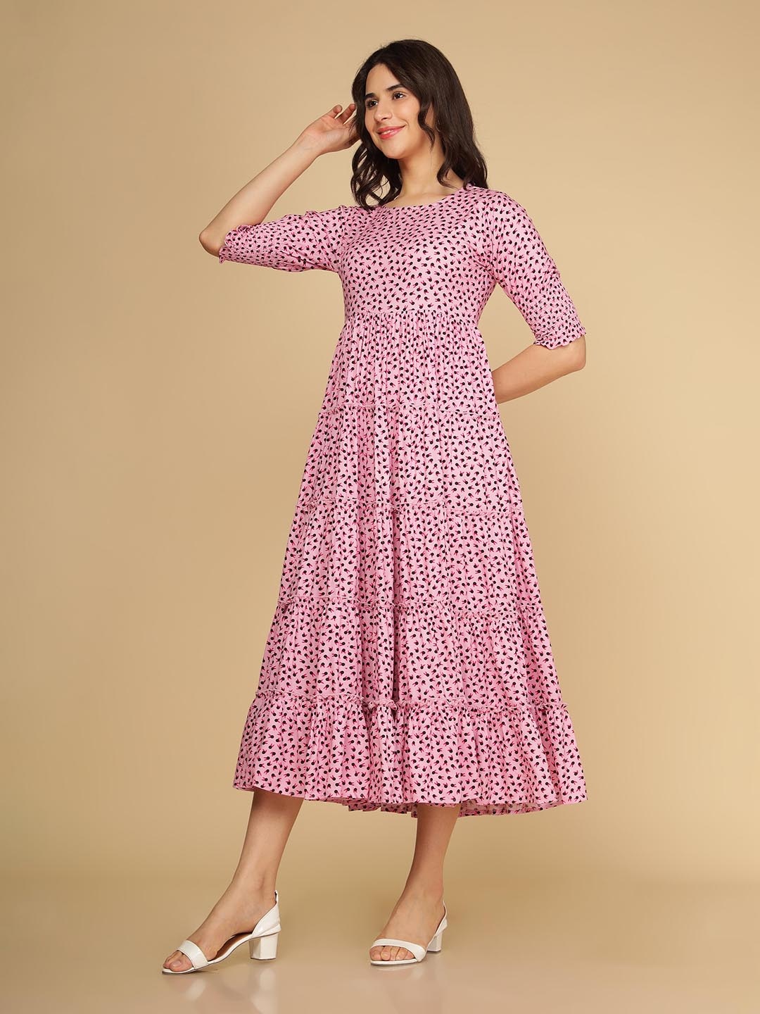 

Polago Clothing Floral Print Georgette Fit and Flare Maxi Dress, Pink