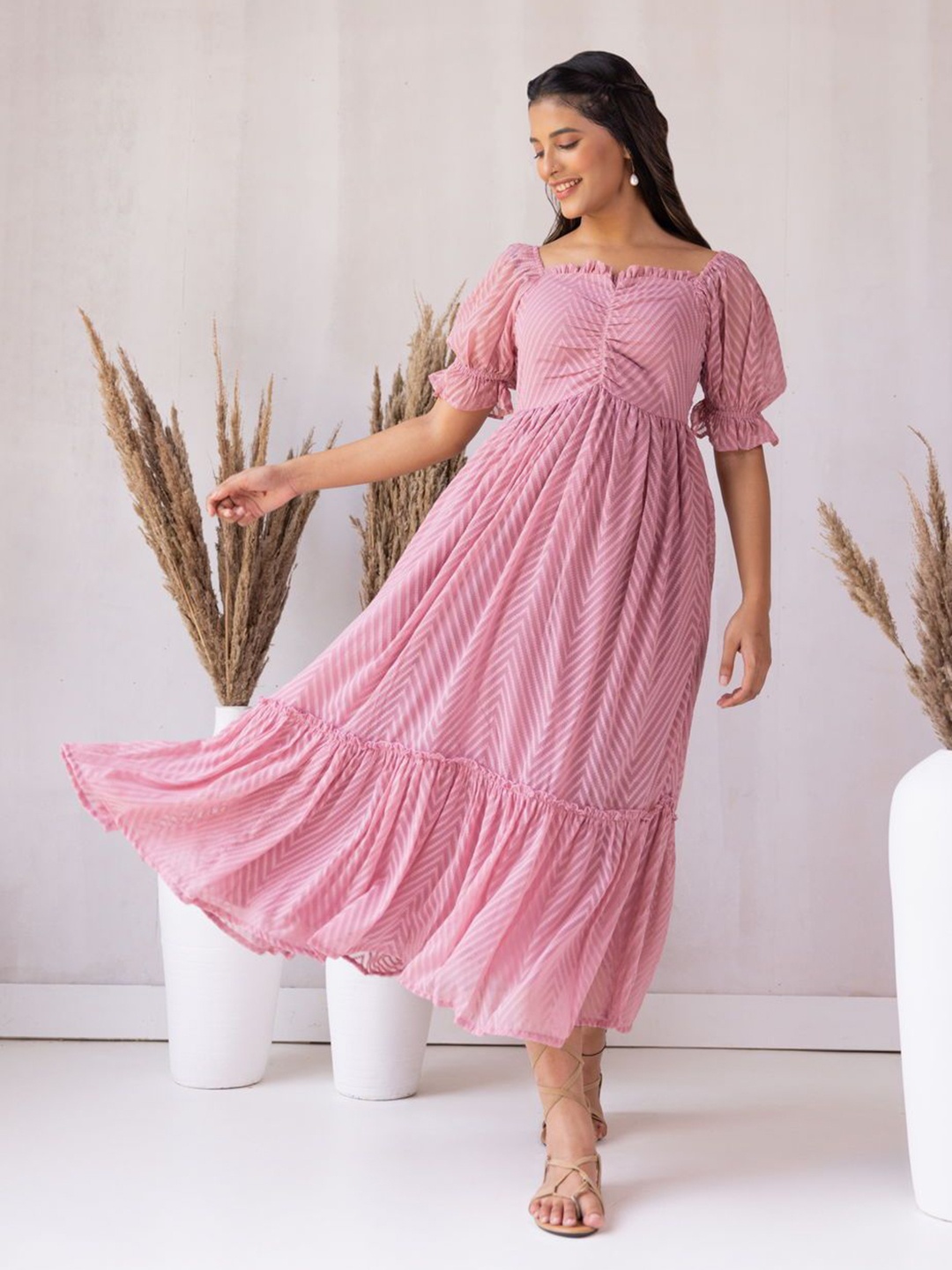 

Polago Clothing Bell Sleeve Georgette Maxi Dress, Pink