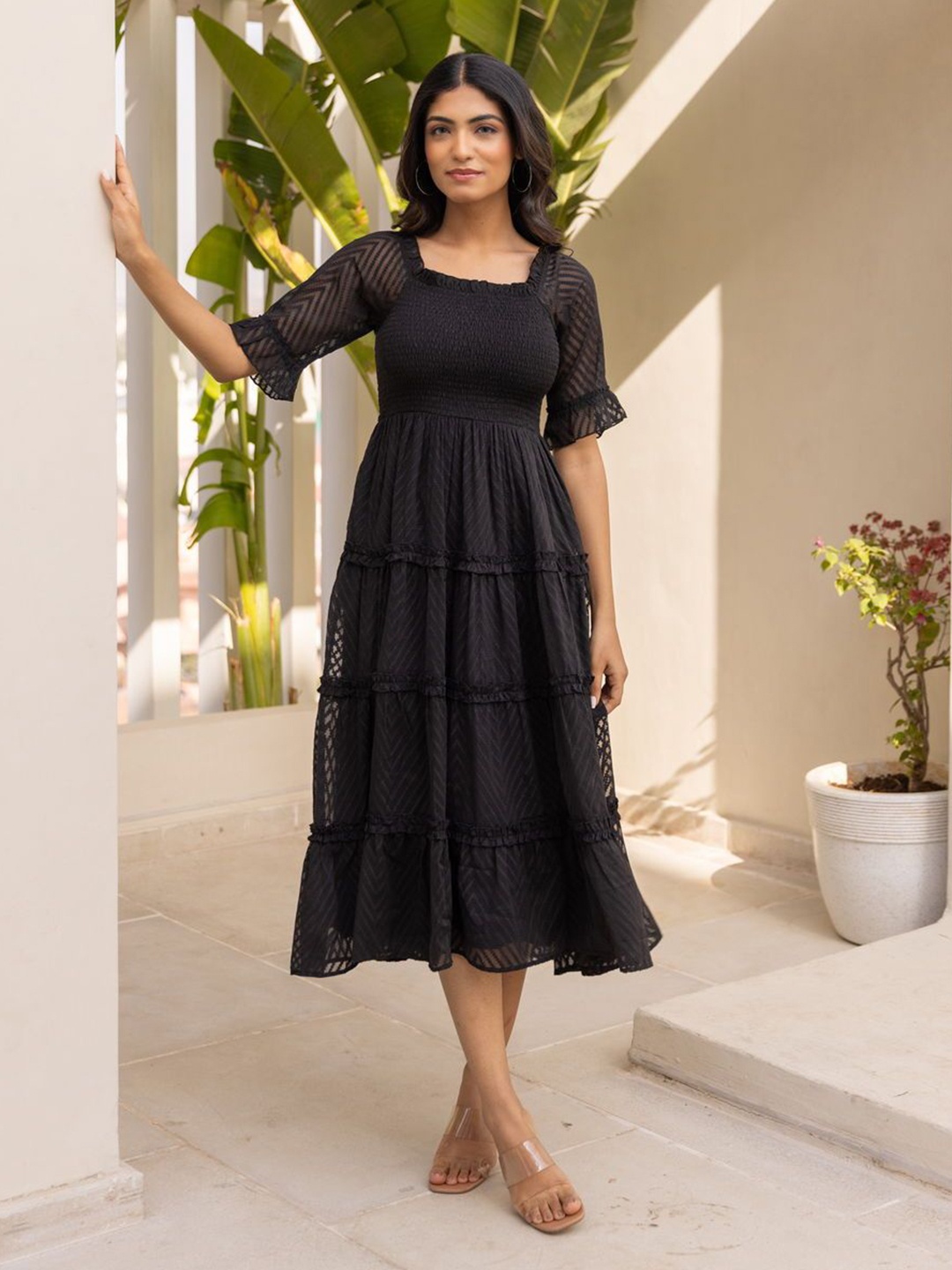 

Polago Clothing Georgette A-Line Midi Dress, Black