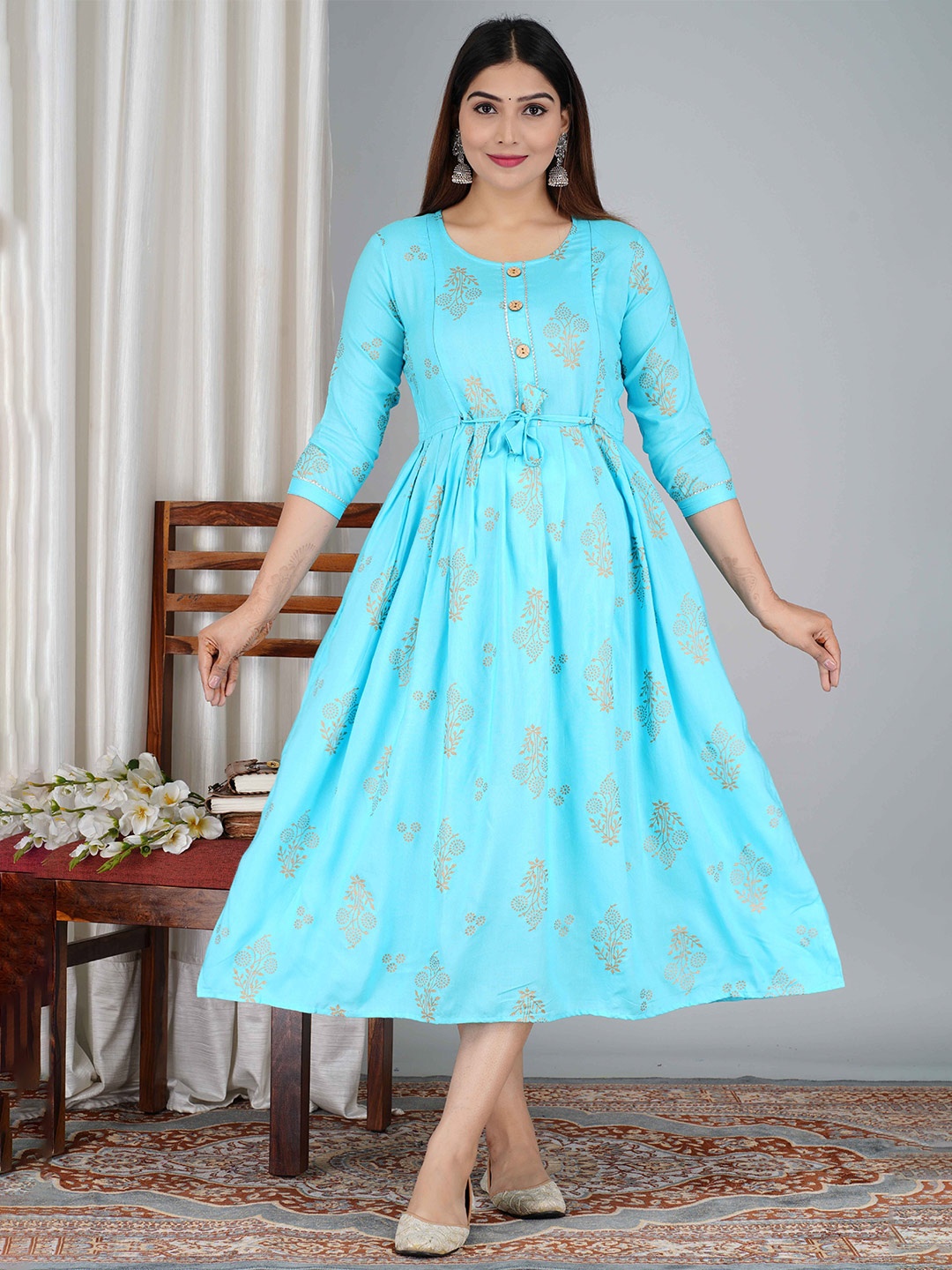 

SAGA Printed Anarkali Maternity Kurta, Turquoise blue