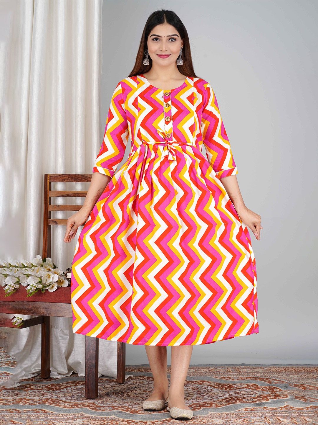 

SAGA Printed Fit & Flare Maternity Midi Ethnic Dress, Pink