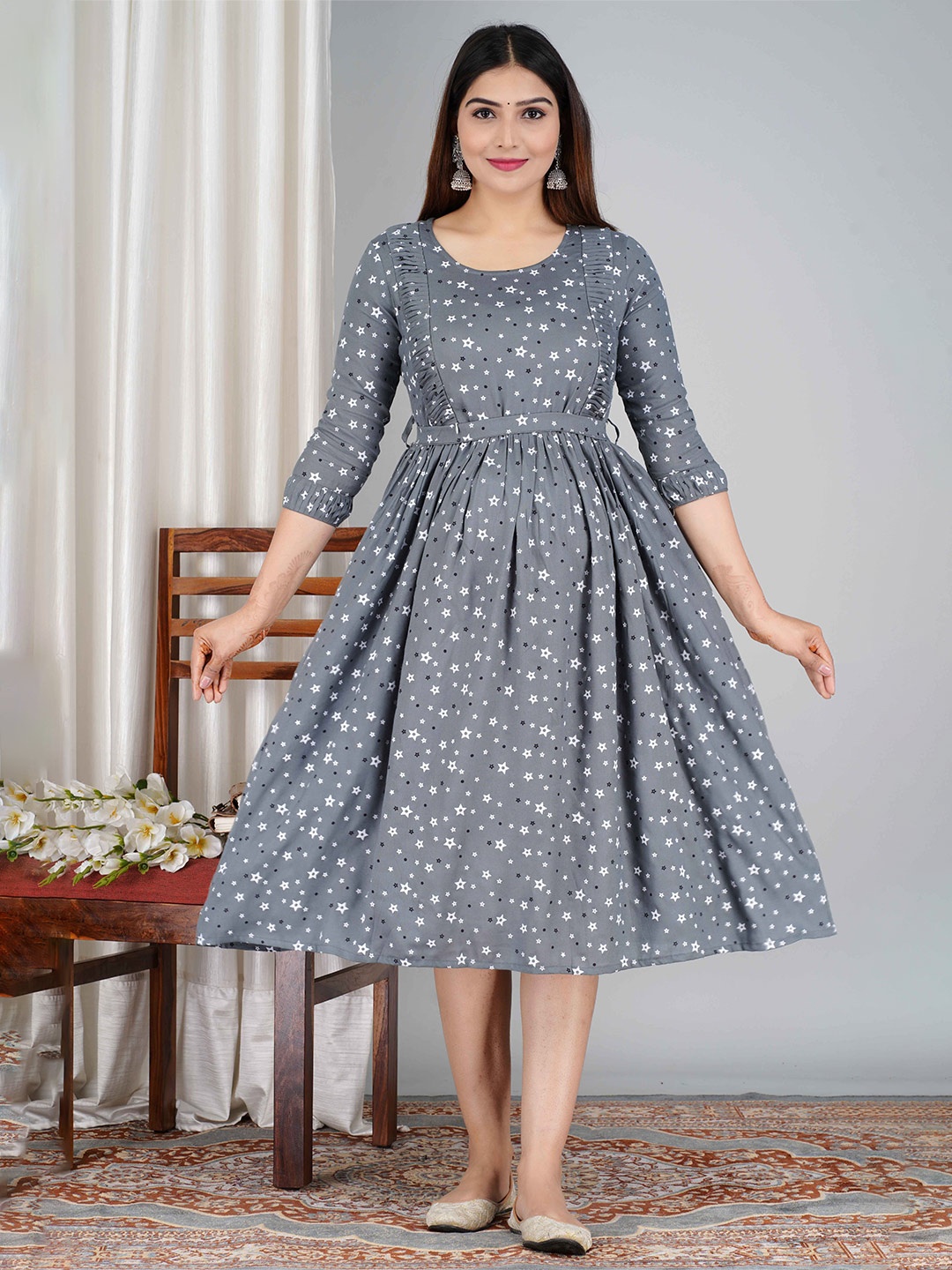 

SAGA Printed Anarkali Maternity Kurta, Grey