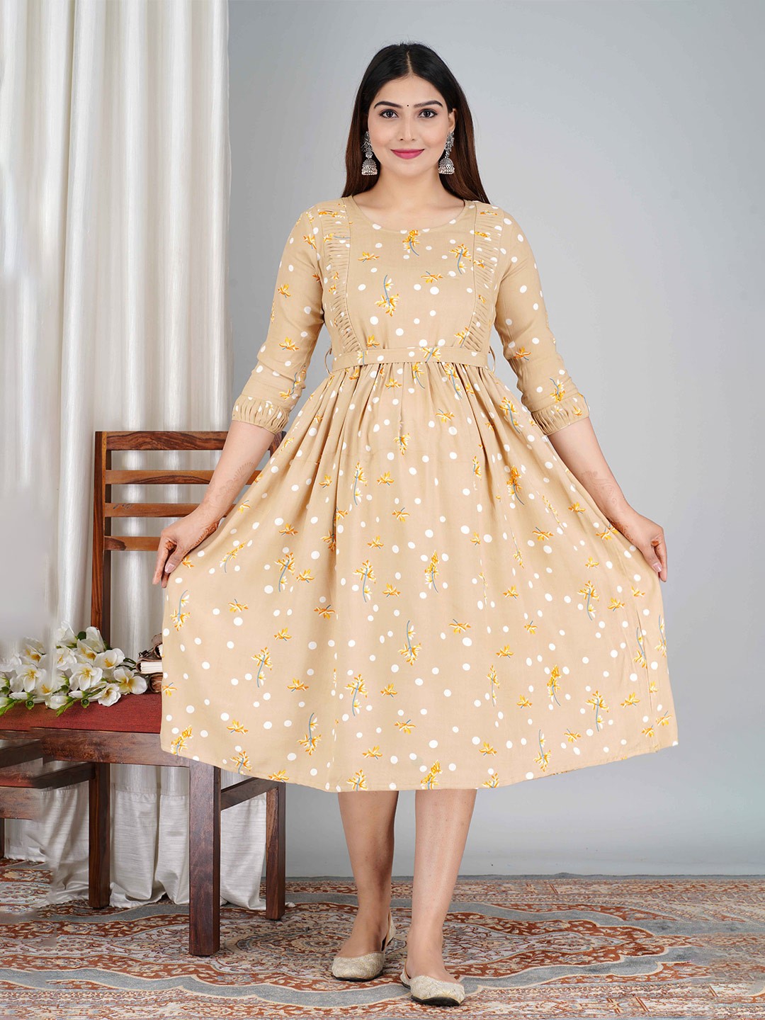 

SAGA Printed Anarkali Maternity Kurta, Brown