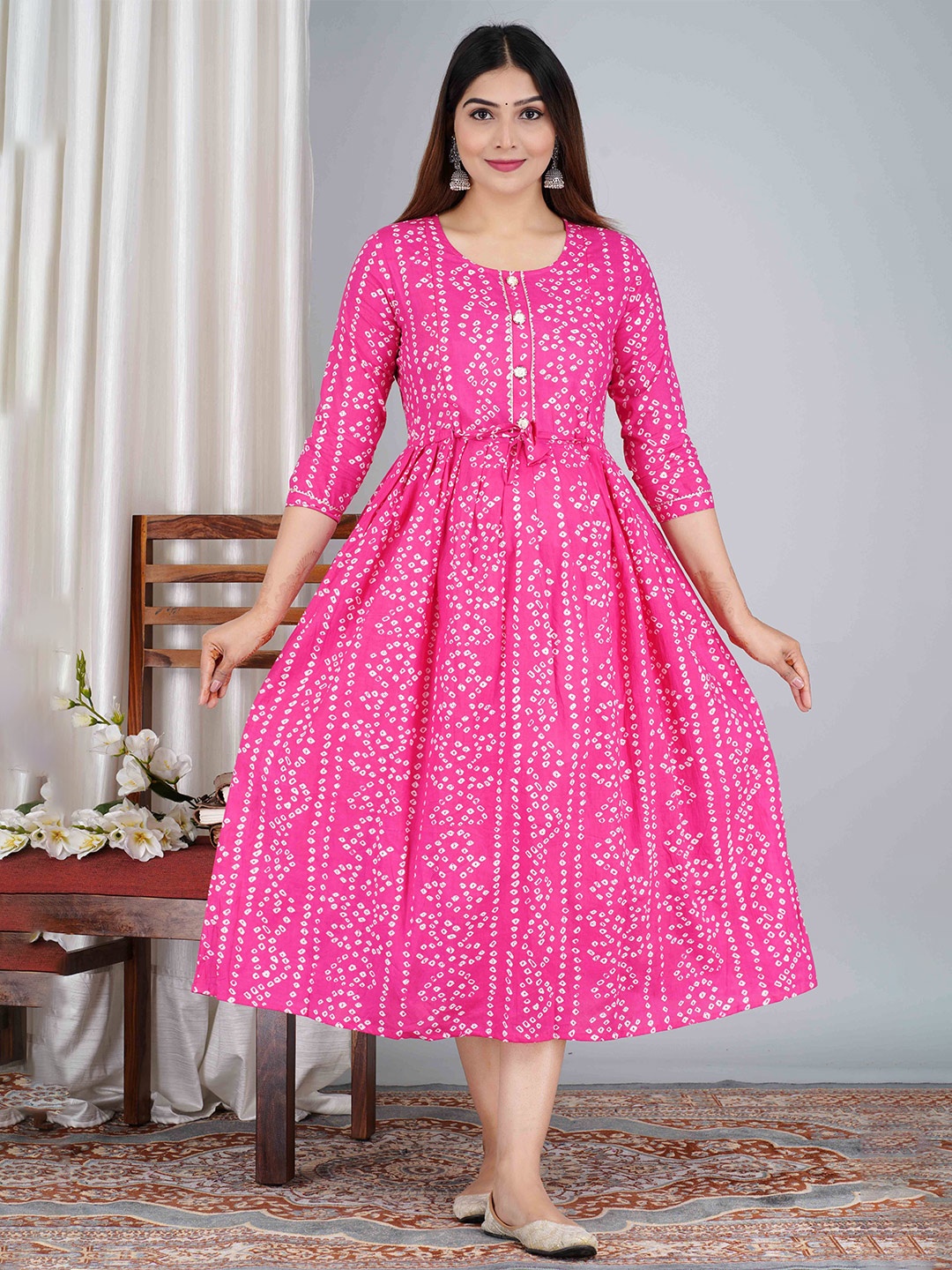 

SAGA Printed Fit & Flare Maternity Midi Ethnic Dress, Pink