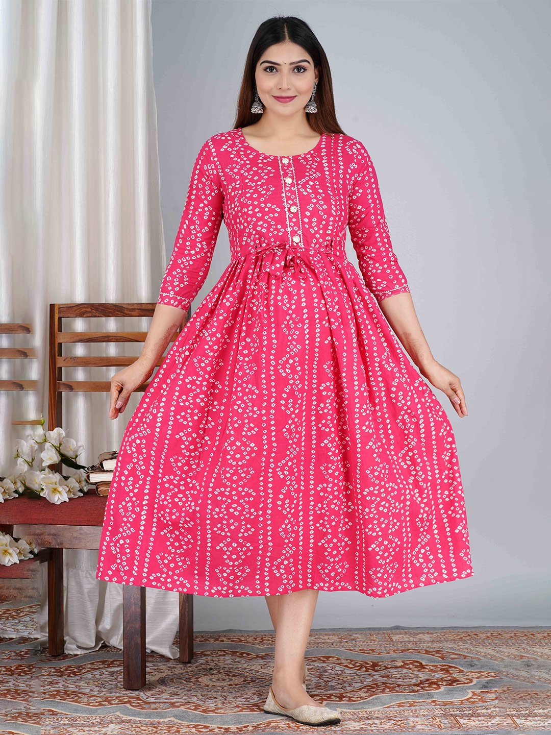 

SAGA Printed Fit & Flare Maternity Midi Ethnic Dress, Red