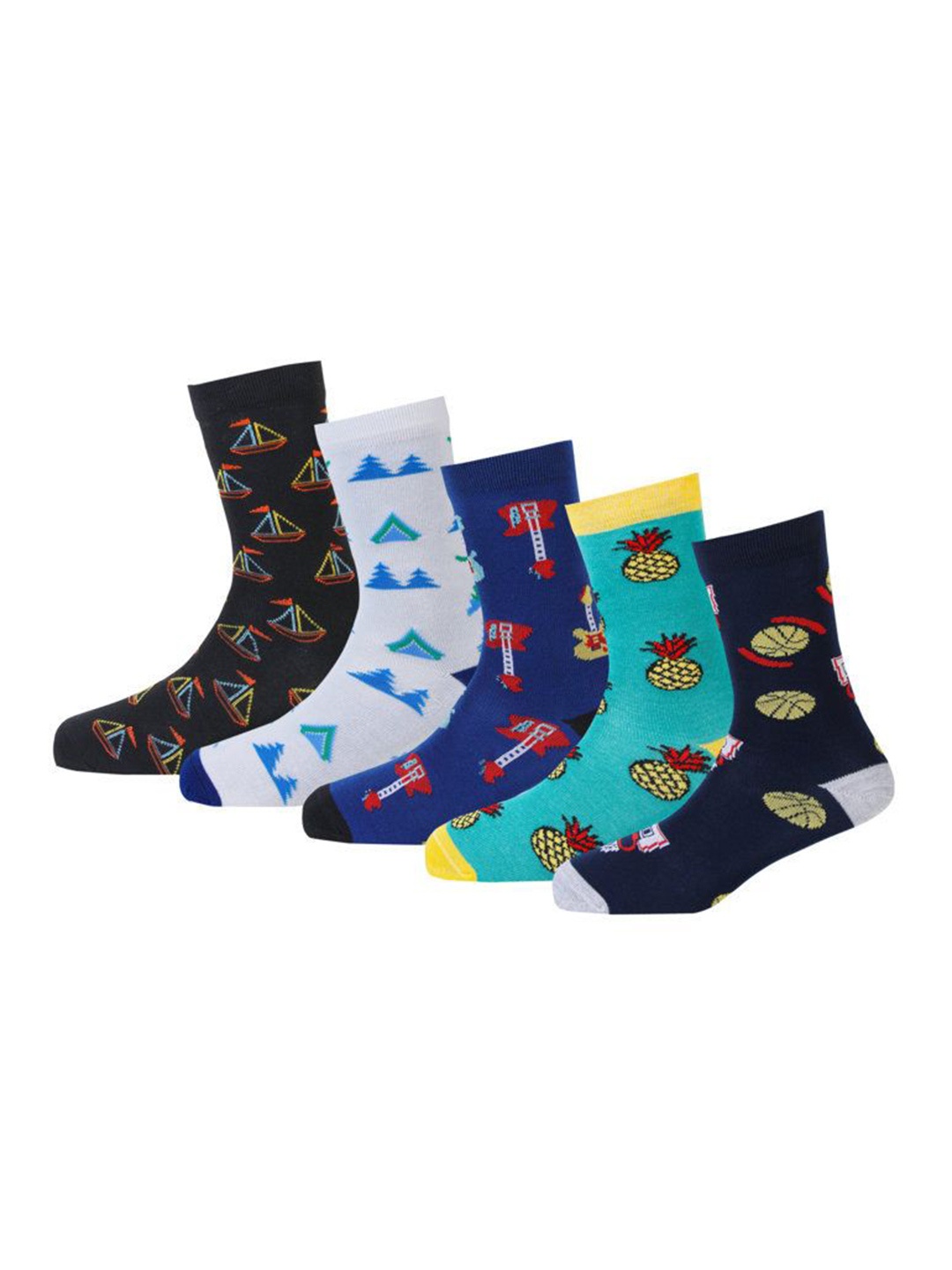 

RC. ROYAL CLASS Kids Pack of 5 Patterned Calf-Length Socks, White