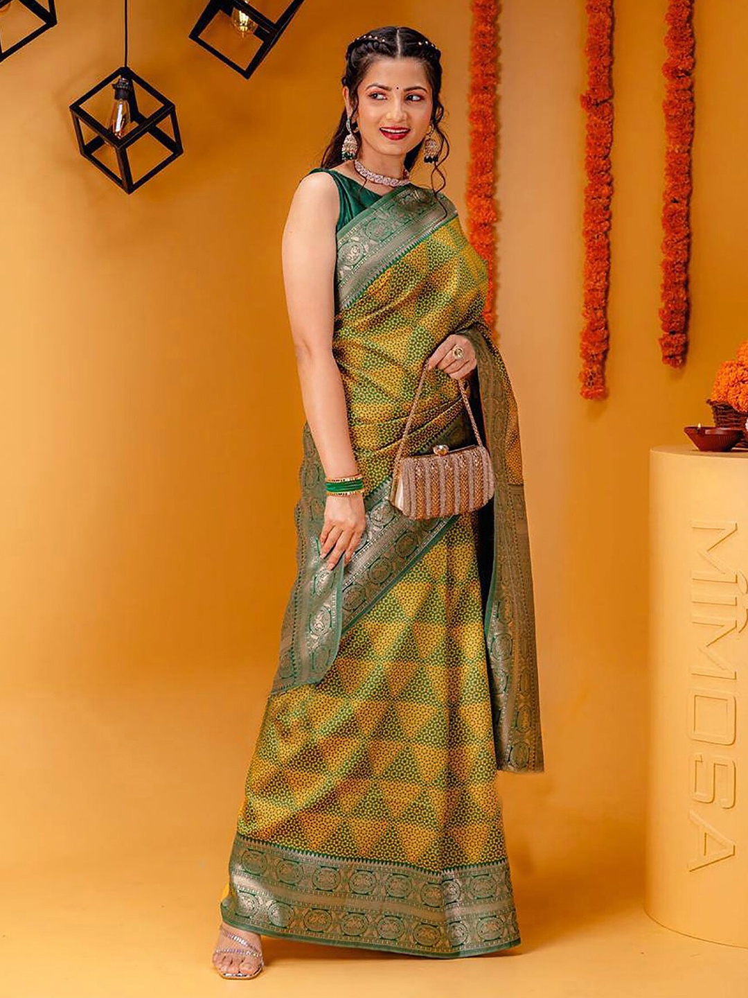 

KALINI Woven Design Zari Banarasi Saree, Yellow