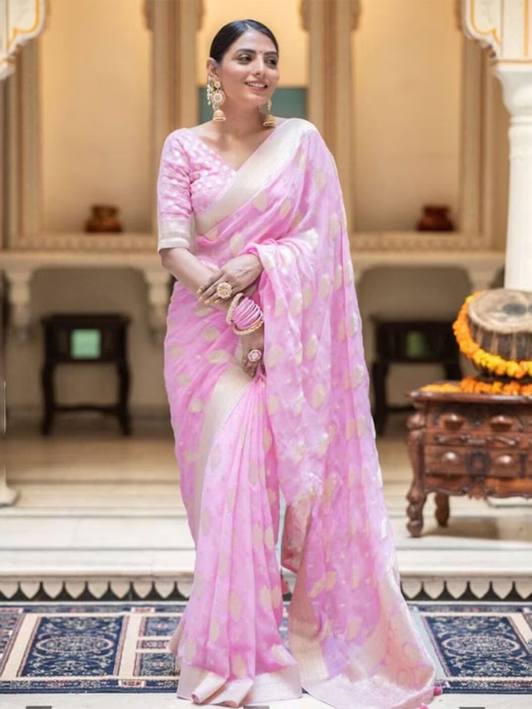 

KALINI Woven Design Zari Banarasi Saree, Pink