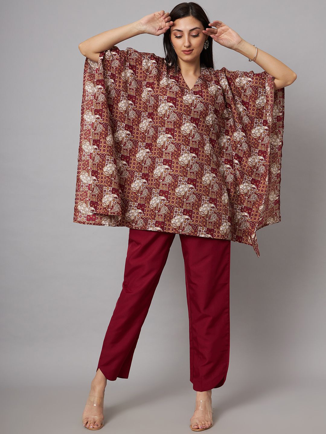 

SHRIMAY Printed Top & Trouser Co-Ords Set, Maroon