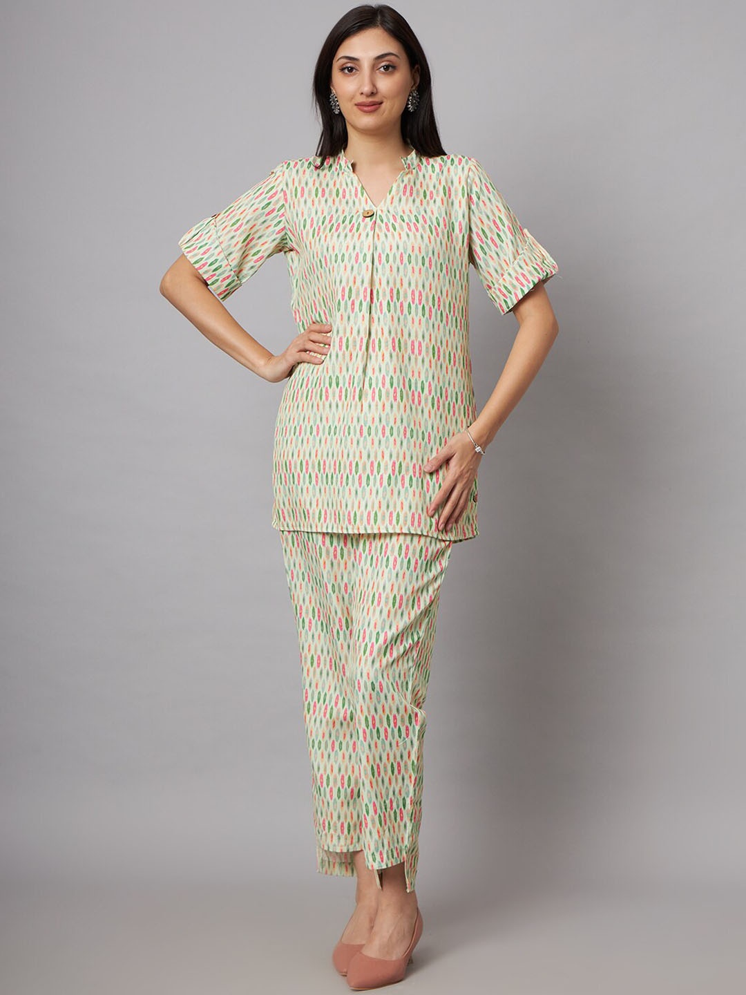 

SHRIMAY Printed Tunic with Trousers, Green