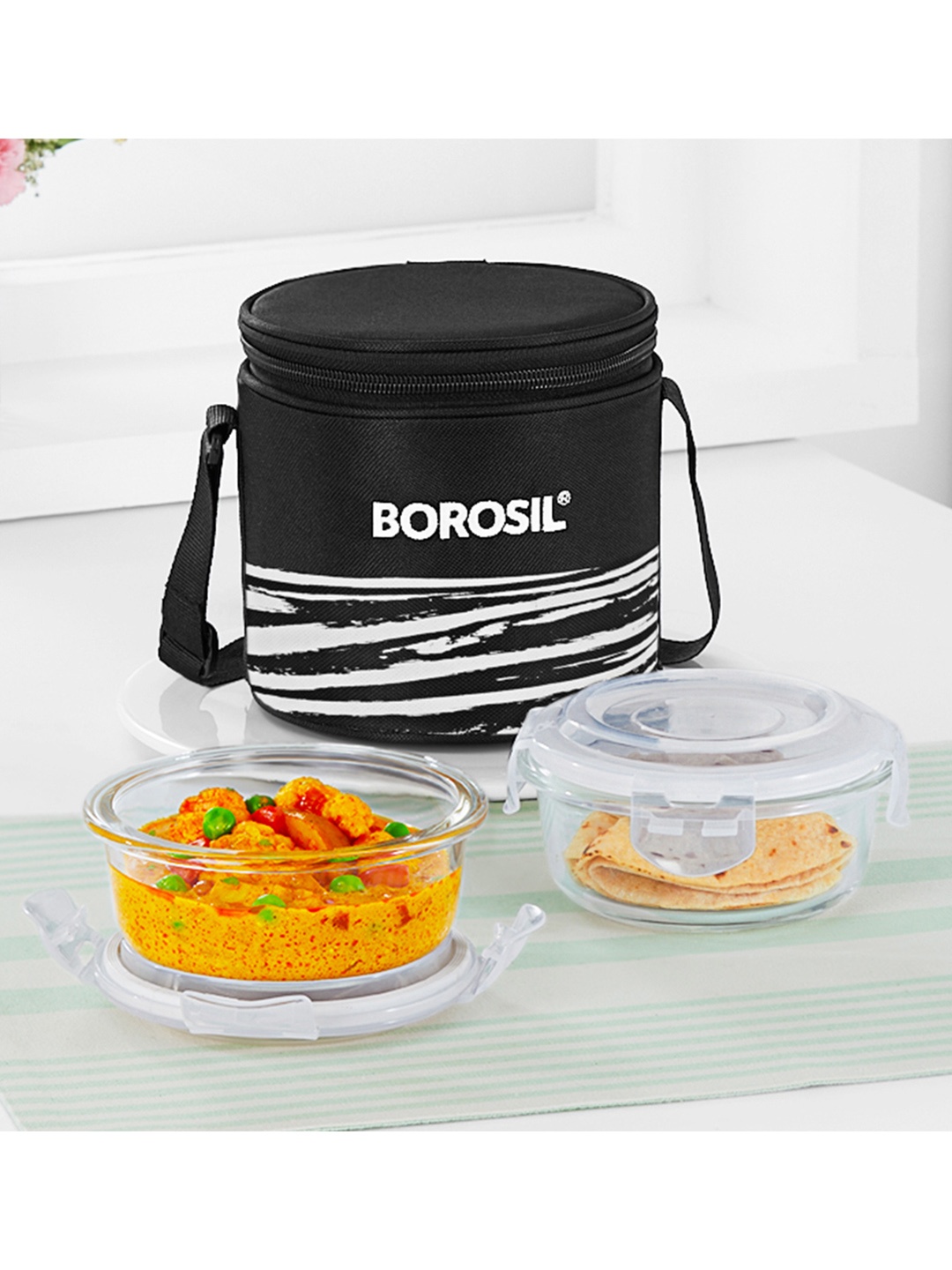 

BOROSIL 2 pcs Glass Luch Boxs With Lunch Bag, Black