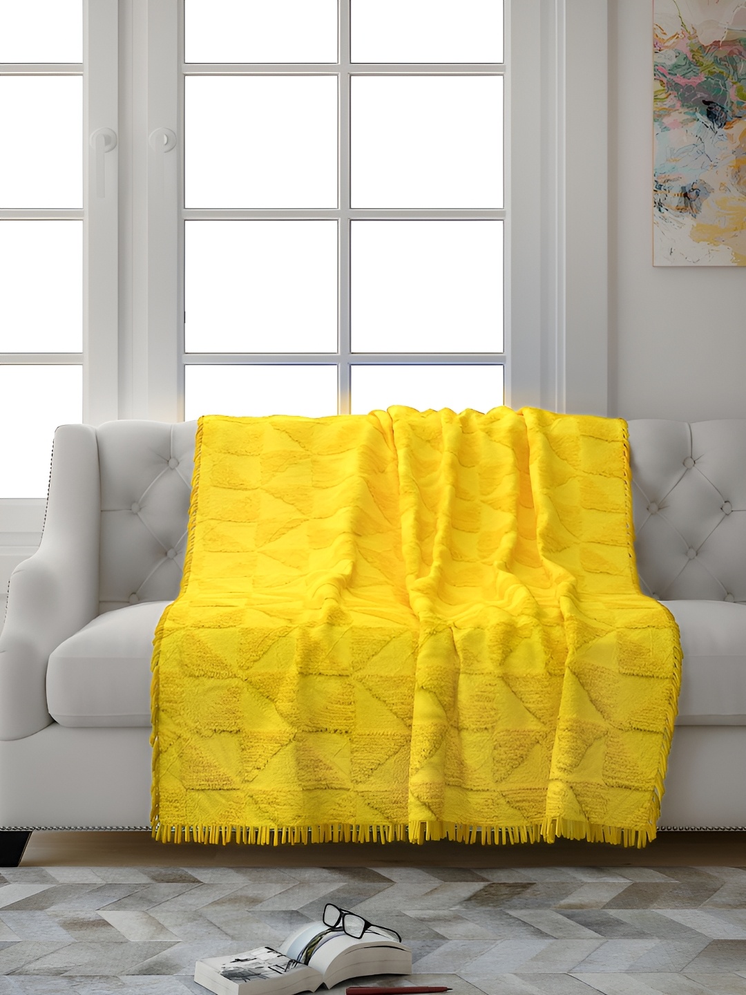 

Saral Home 2-Pcs Self-Design Pure Cotton Throw, Yellow