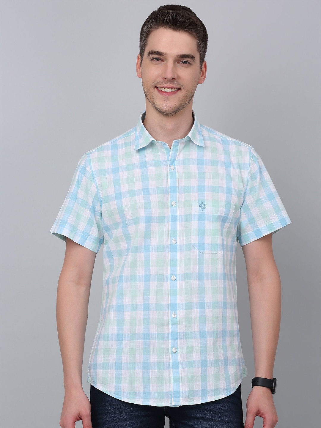 

Cantabil Men Gingham Checks Opaque Checked Casual Shirt, Blue