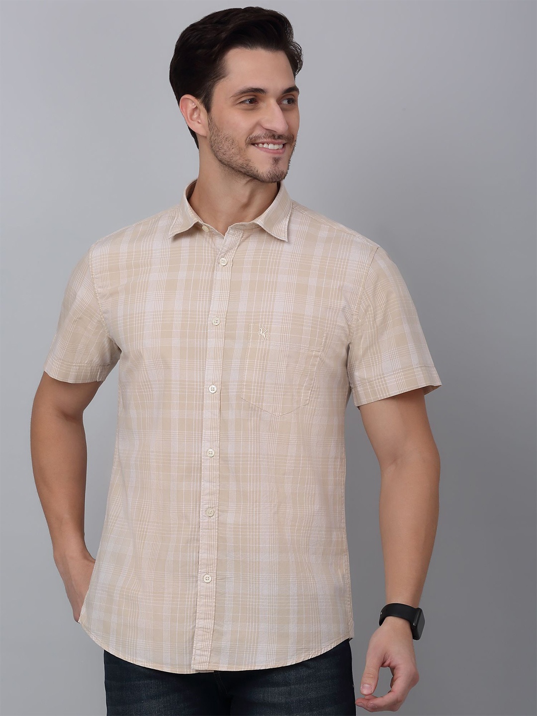 

Cantabil Men Tartan Checks Opaque Checked Casual Shirt, Beige