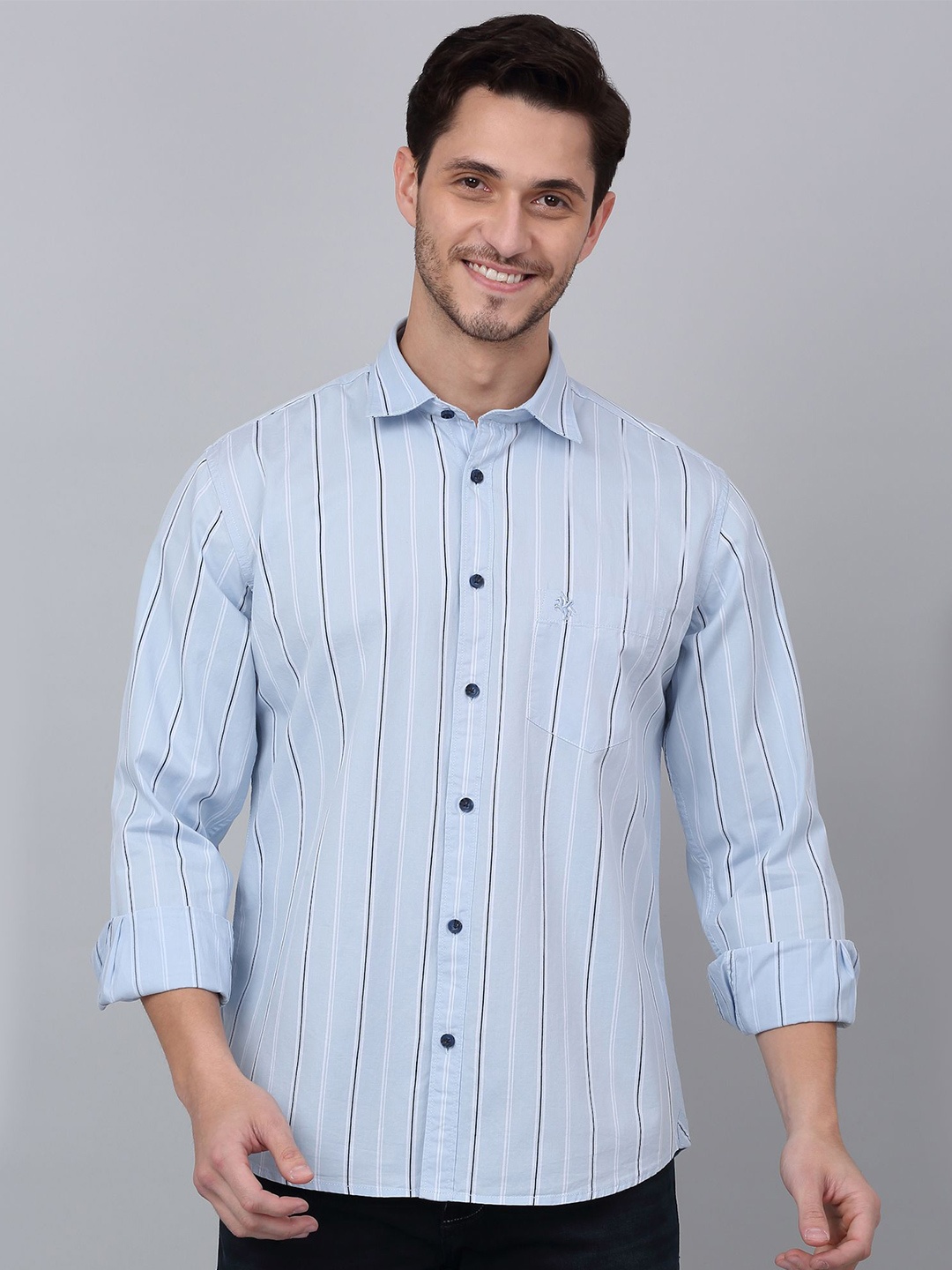 

Cantabil Men Striped Vertical Stripes Opaque Casual Shirt, Blue