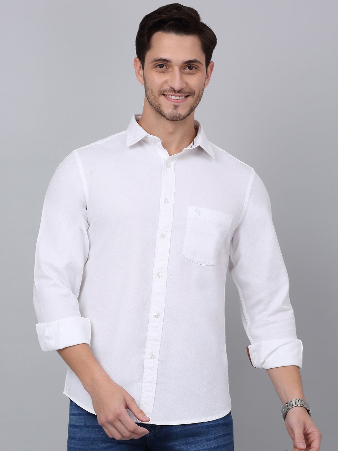 

Cantabil Men Solid Opaque Casual Shirt, White