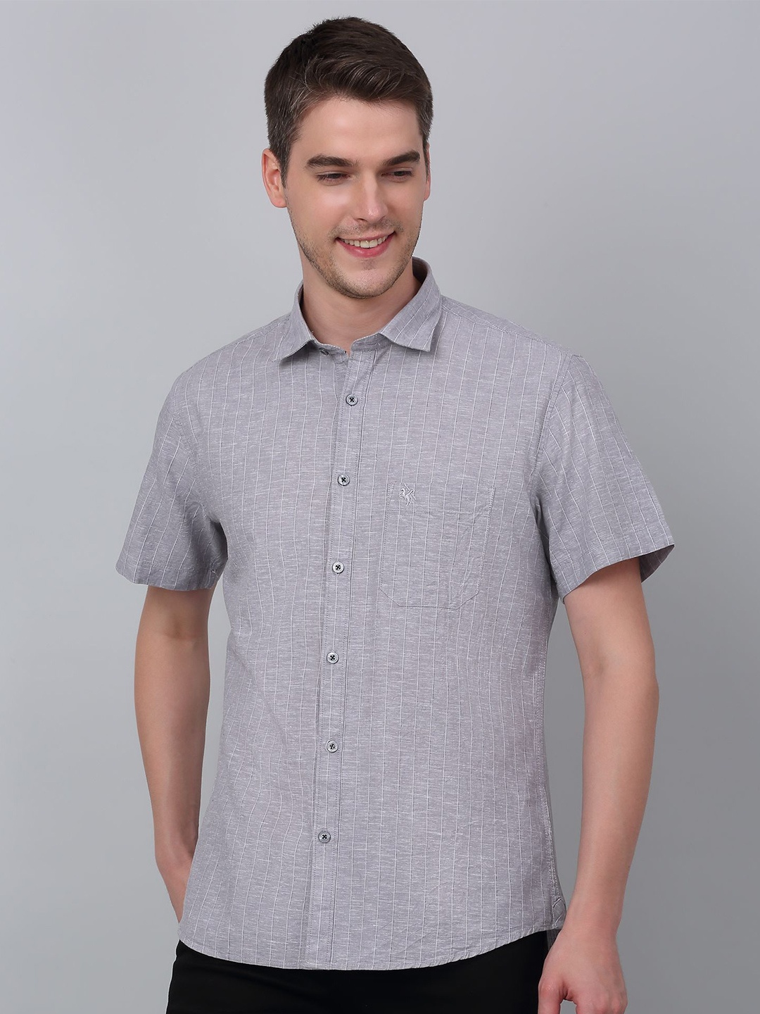

Cantabil Men Striped Vertical Stripes Opaque Casual Shirt, Grey