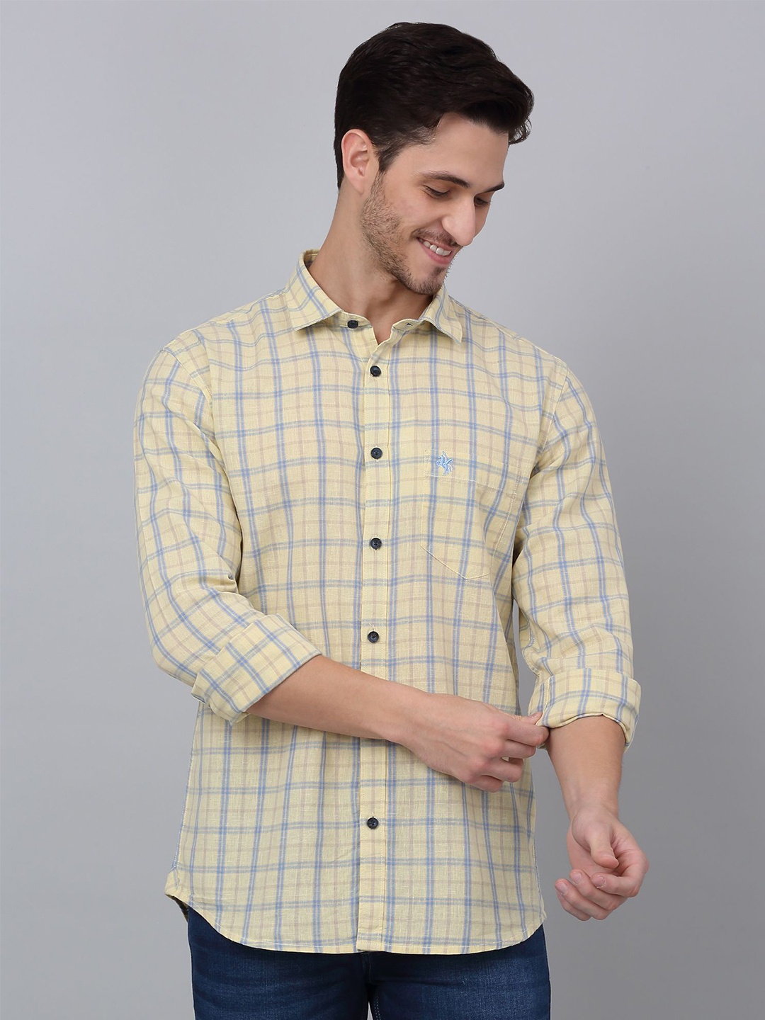 

Cantabil Men Tartan Checks Opaque Checked Casual Shirt, Yellow