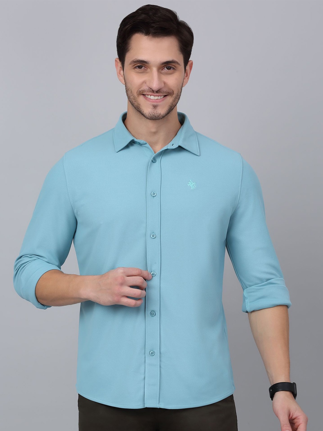 

Cantabil Men Solid Opaque Casual Shirt, Teal