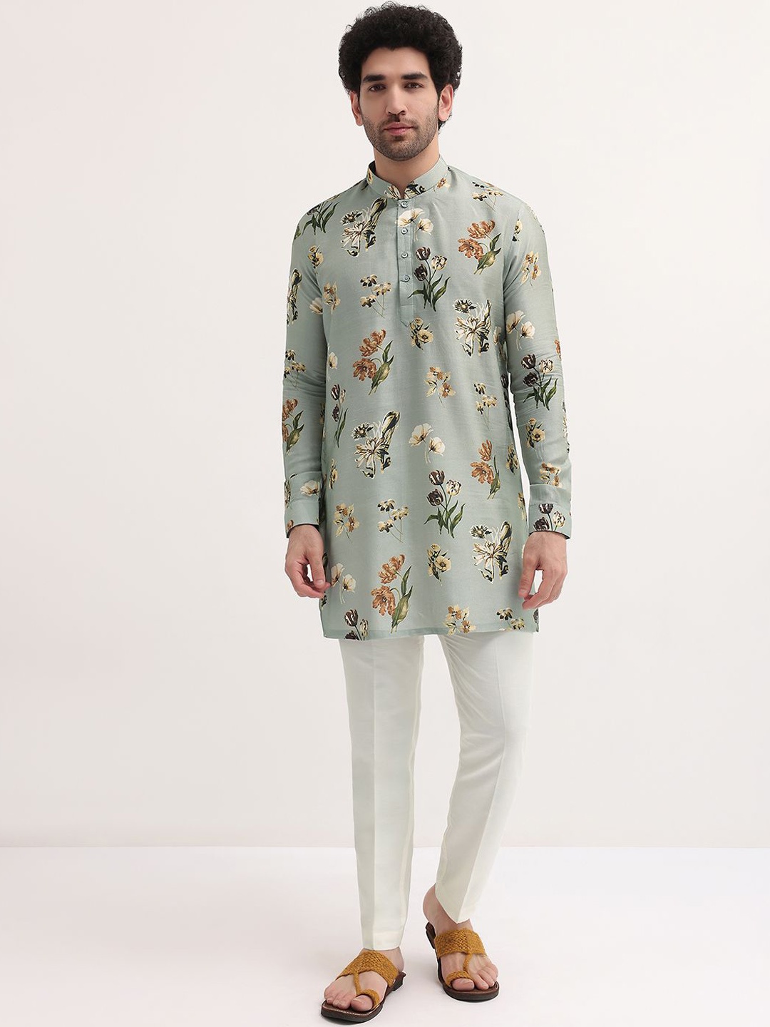 

KALKI Fashion Floral Printed Straight Kurta with Trousers, Grey