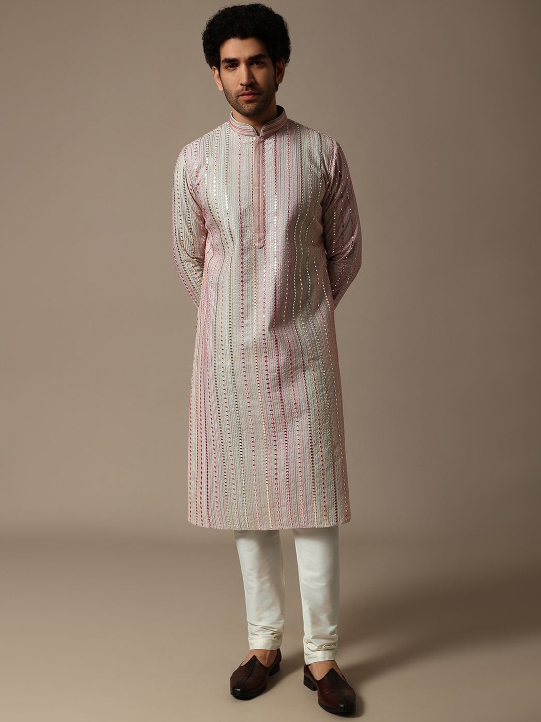 

KALKI Fashion Men Embroidered Regular Mirror Work Kurta with Churidar, Blue