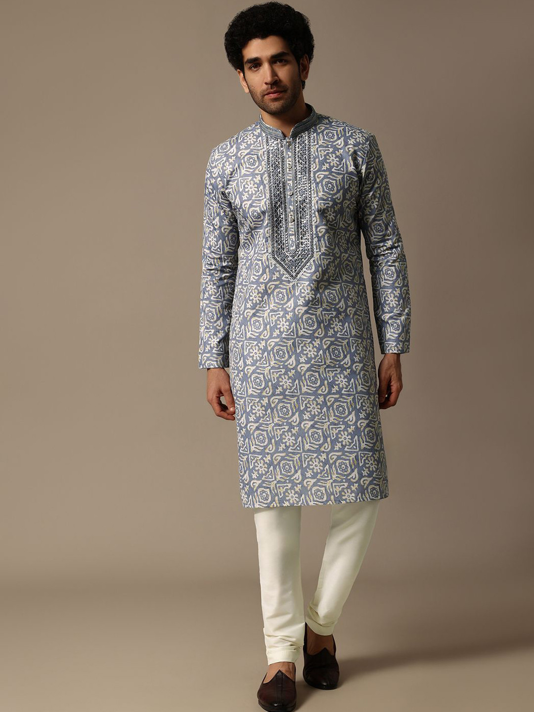 

KALKI Fashion Men Printed Regular Kurta with Trousers, Blue