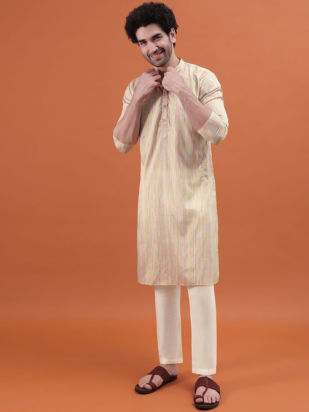 

KALKI Fashion Men Printed Regular Kurta With Trousers, Beige