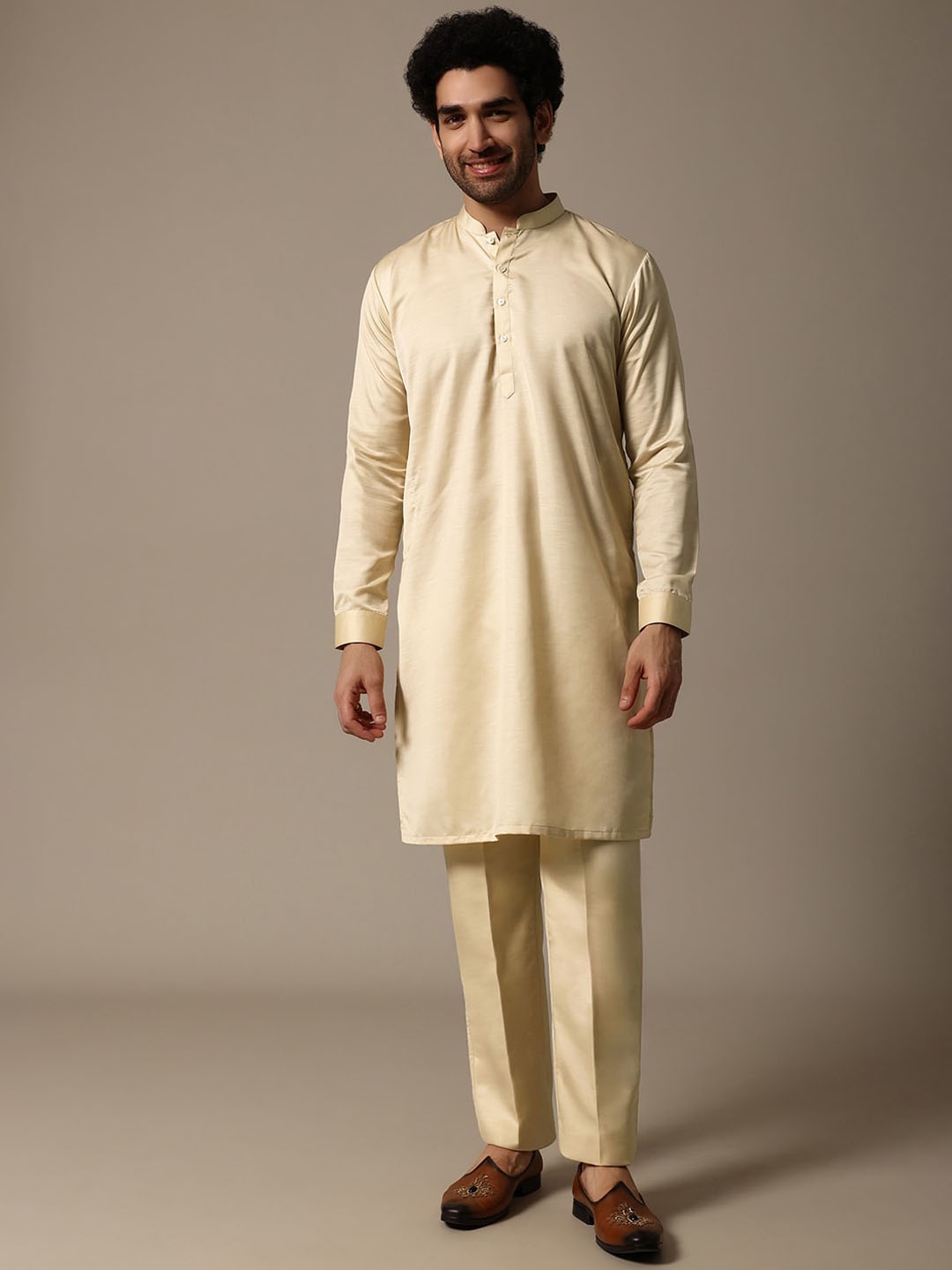 

KALKI Fashion Men Solid Regular Kurta with Trousers, Yellow