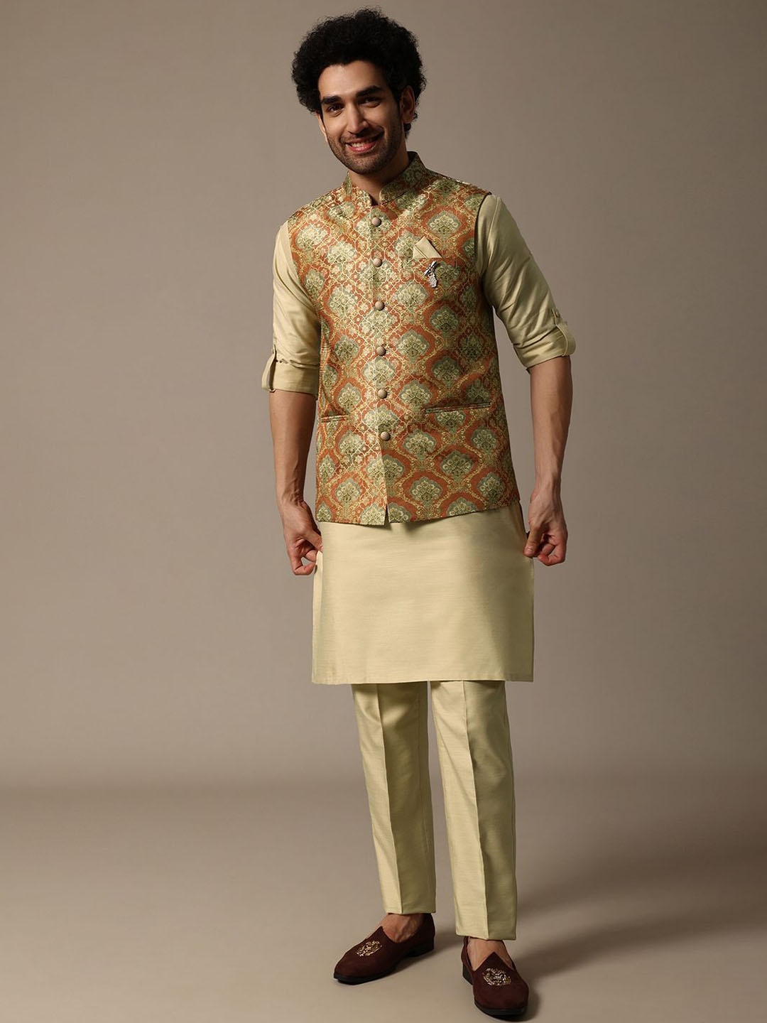 

KALKI Fashion Men Solid Regular Kurta with Harem Pants, Orange