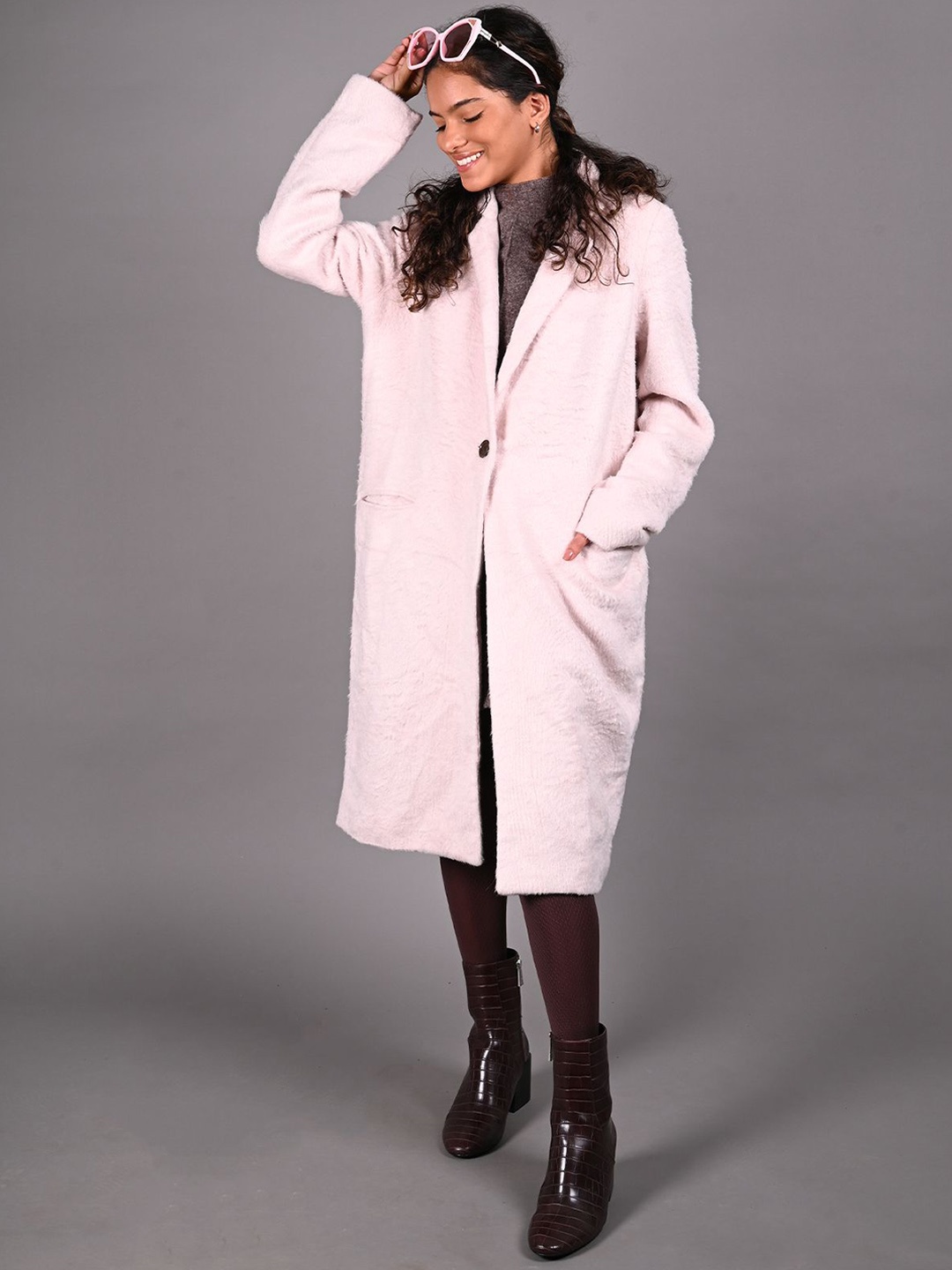

ODETTE Women Colourblocked Woollen Windcheater and Water Resistant Longline Tailored Jacket, Pink