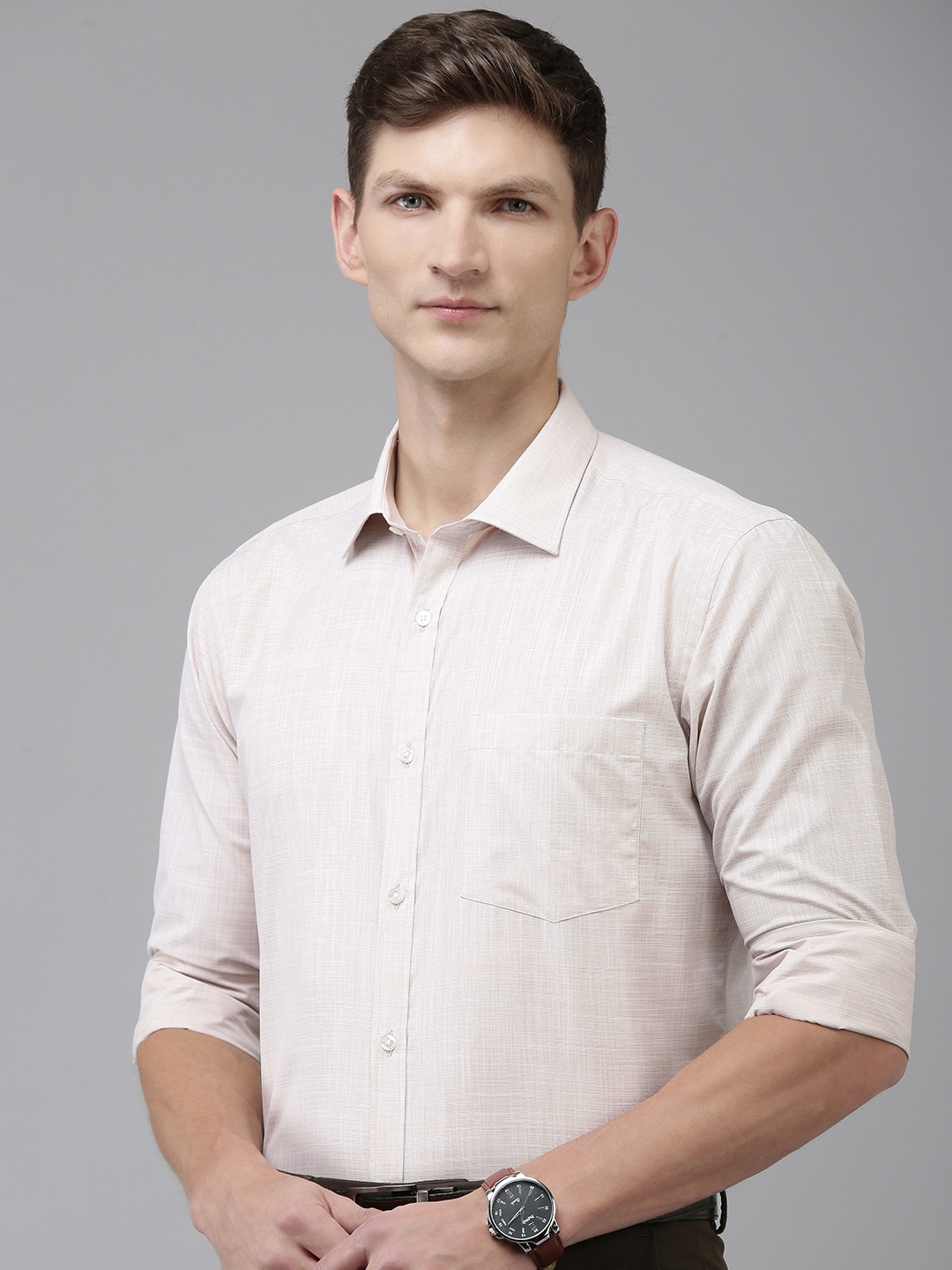 

Park Avenue Slim Fit Textured Formal Shirt, Beige